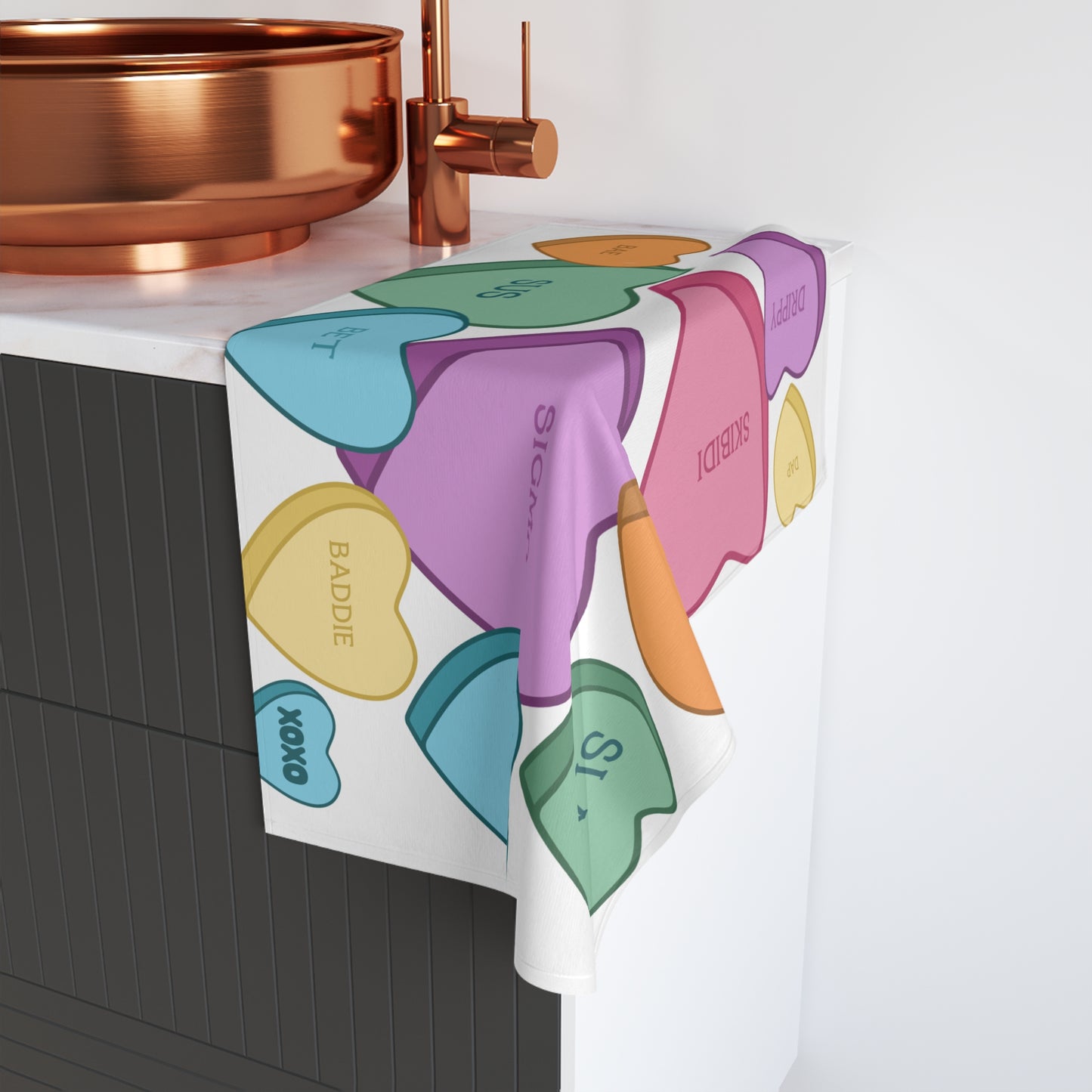 Candy Hearts Hand Towel Valentine's Day Towel