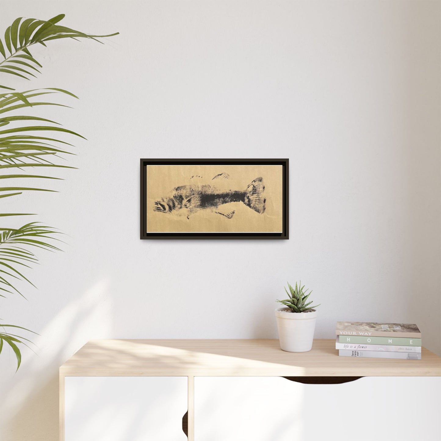 Gyotaku Fish Matte Canvas, Framed Gyotaku print by rubbing the body of an inked fish