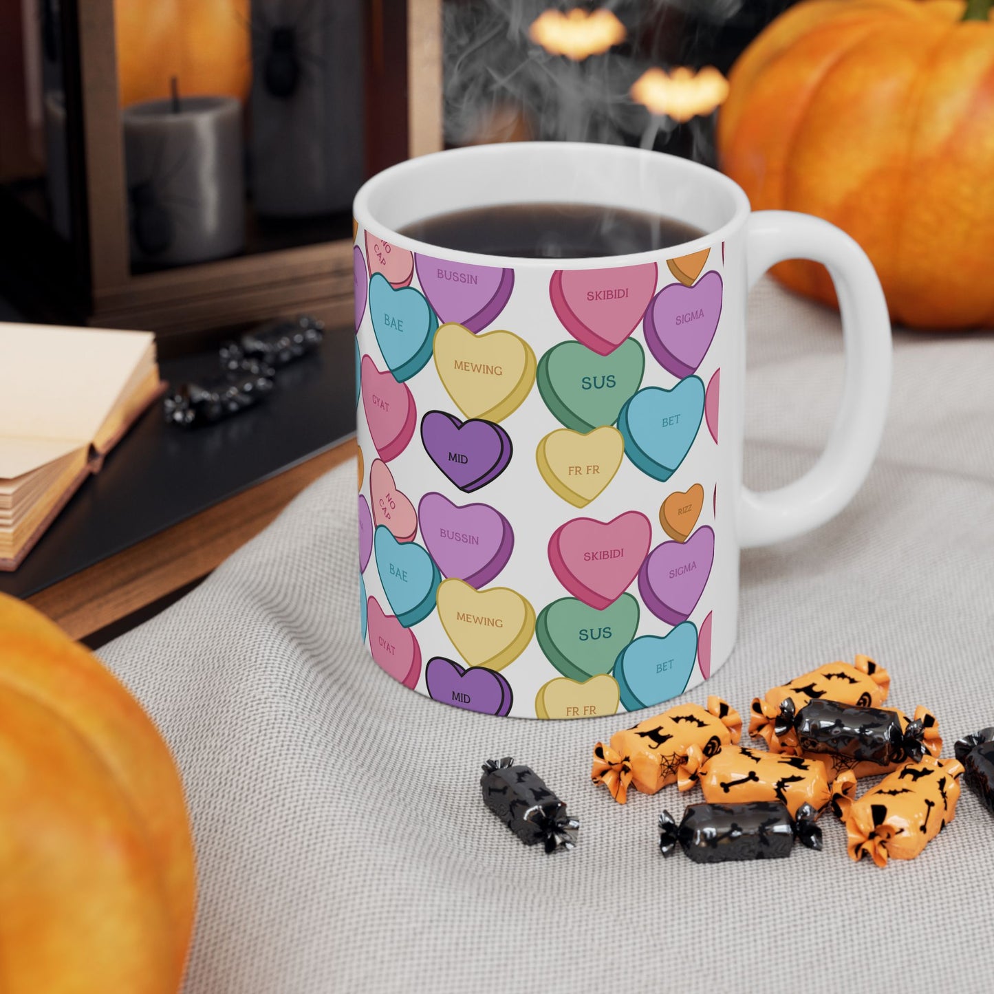 Candy Hearts Slang Ceramic Mug for Valentines Day (11oz, 15oz)