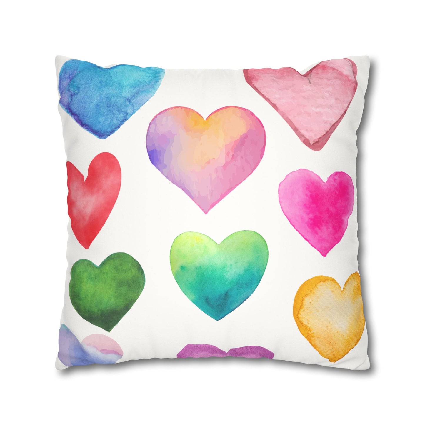Valentines Decor Faux Suede Pillowcase, Colorful Hearts, Pastel Hearts, Square Pillow, Home Decor, Gift for Her, Valentines Day Decor