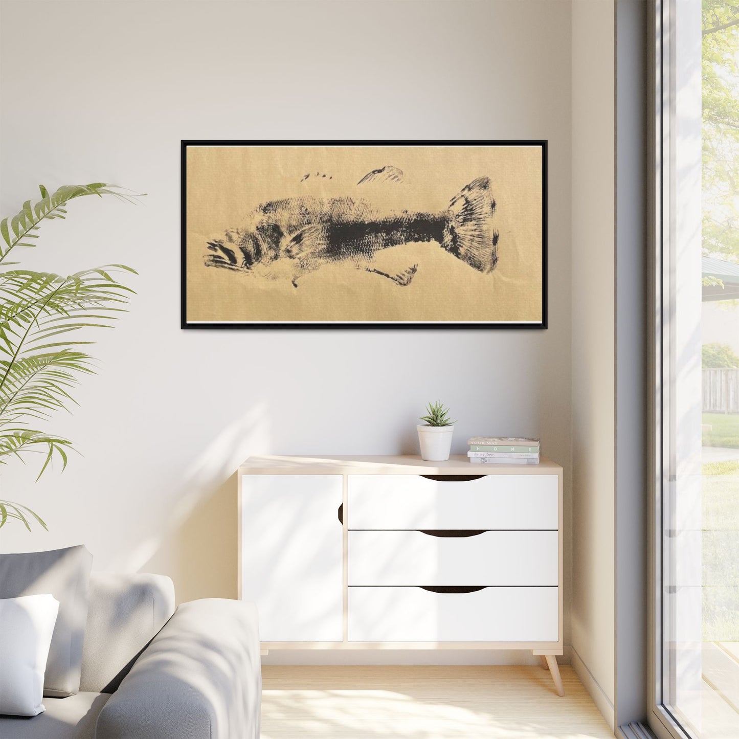 Gyotaku Fish Matte Canvas, Framed Gyotaku print by rubbing the body of an inked fish