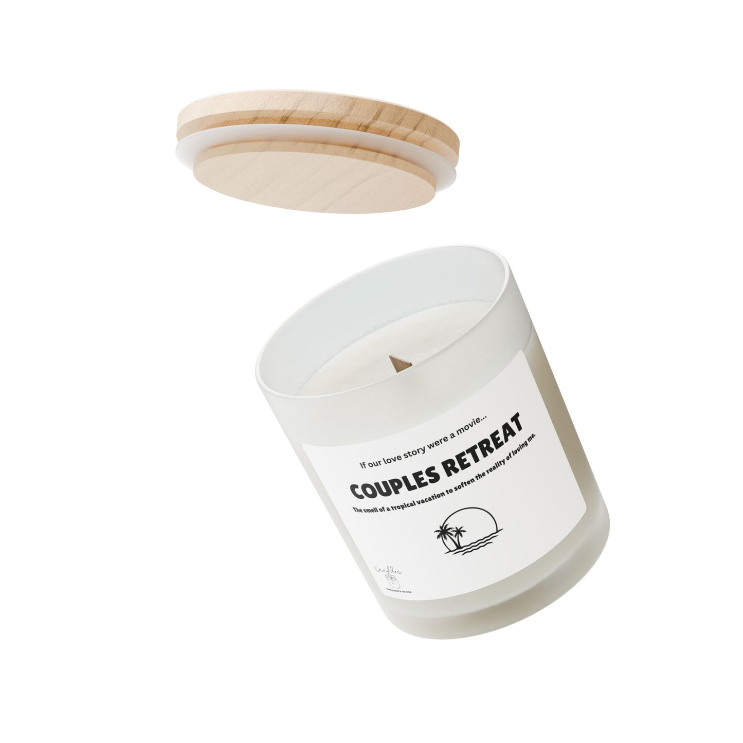Couples Retreat Frosted Glass Candle, 11oz If Our Love Story Were a Movie Candle Unique Wooden Wick Candle Couples Gift