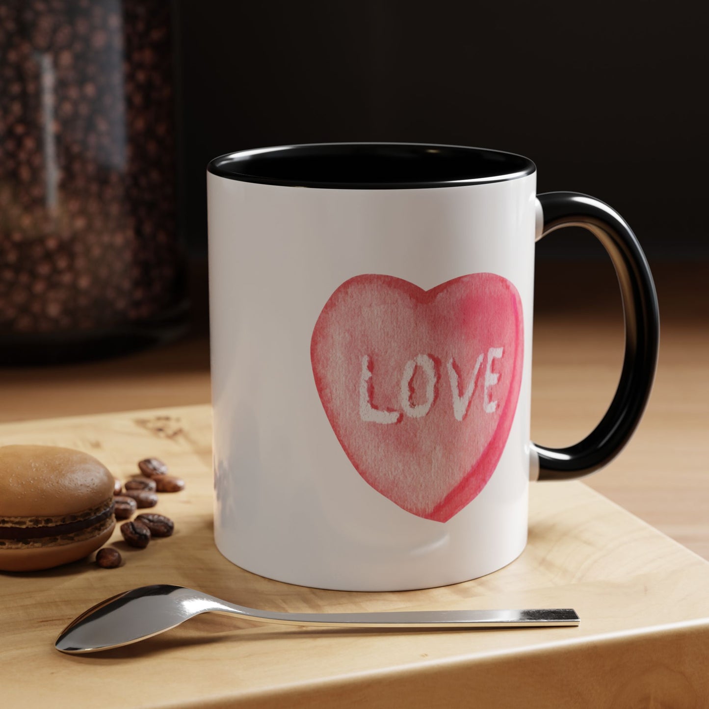 Love Candy Heart Mug, Valentine's Day Gift, Ceramic Drinkware, Romantic Tea Cup, Kitchen Home Decor