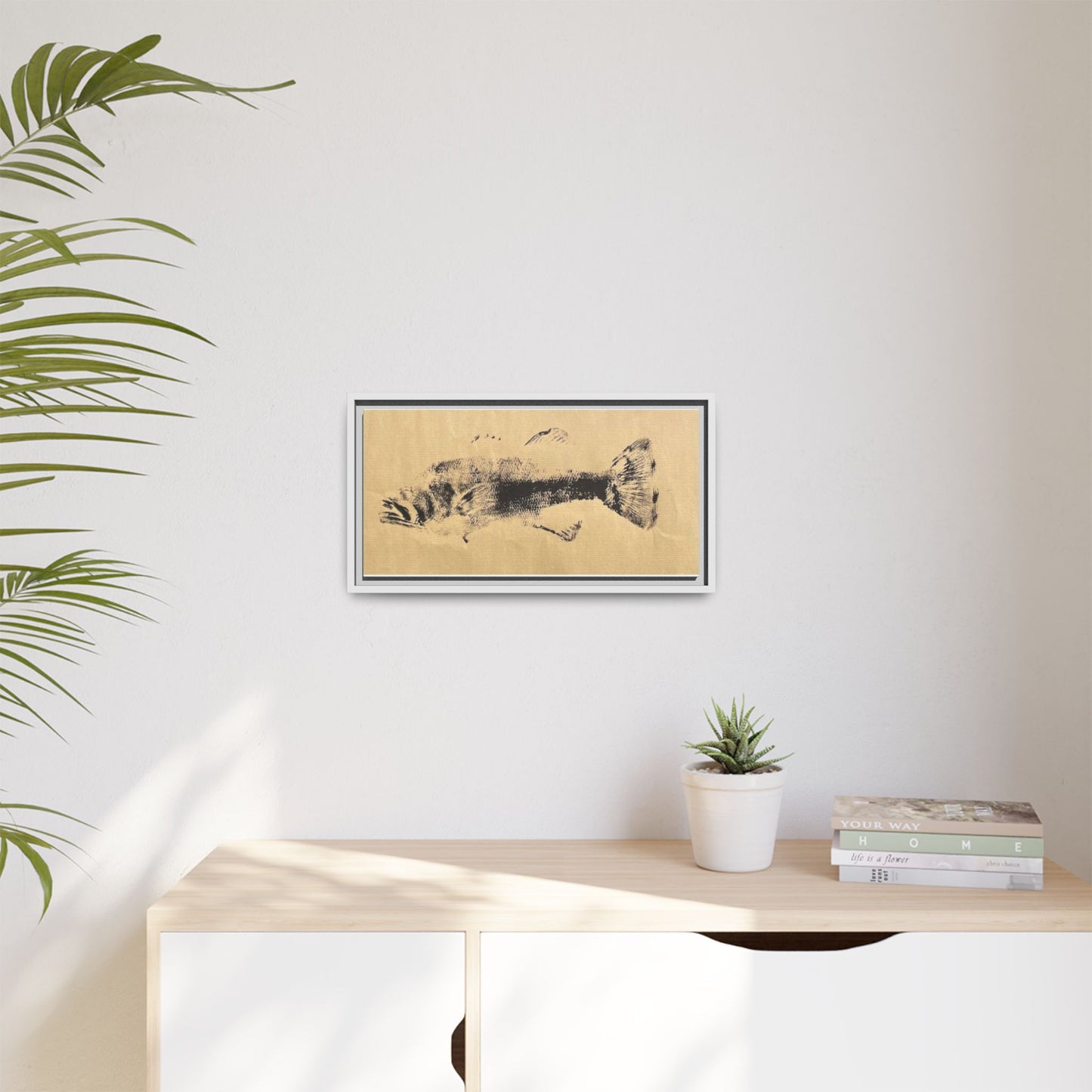 Gyotaku Fish Matte Canvas, Framed Gyotaku print by rubbing the body of an inked fish