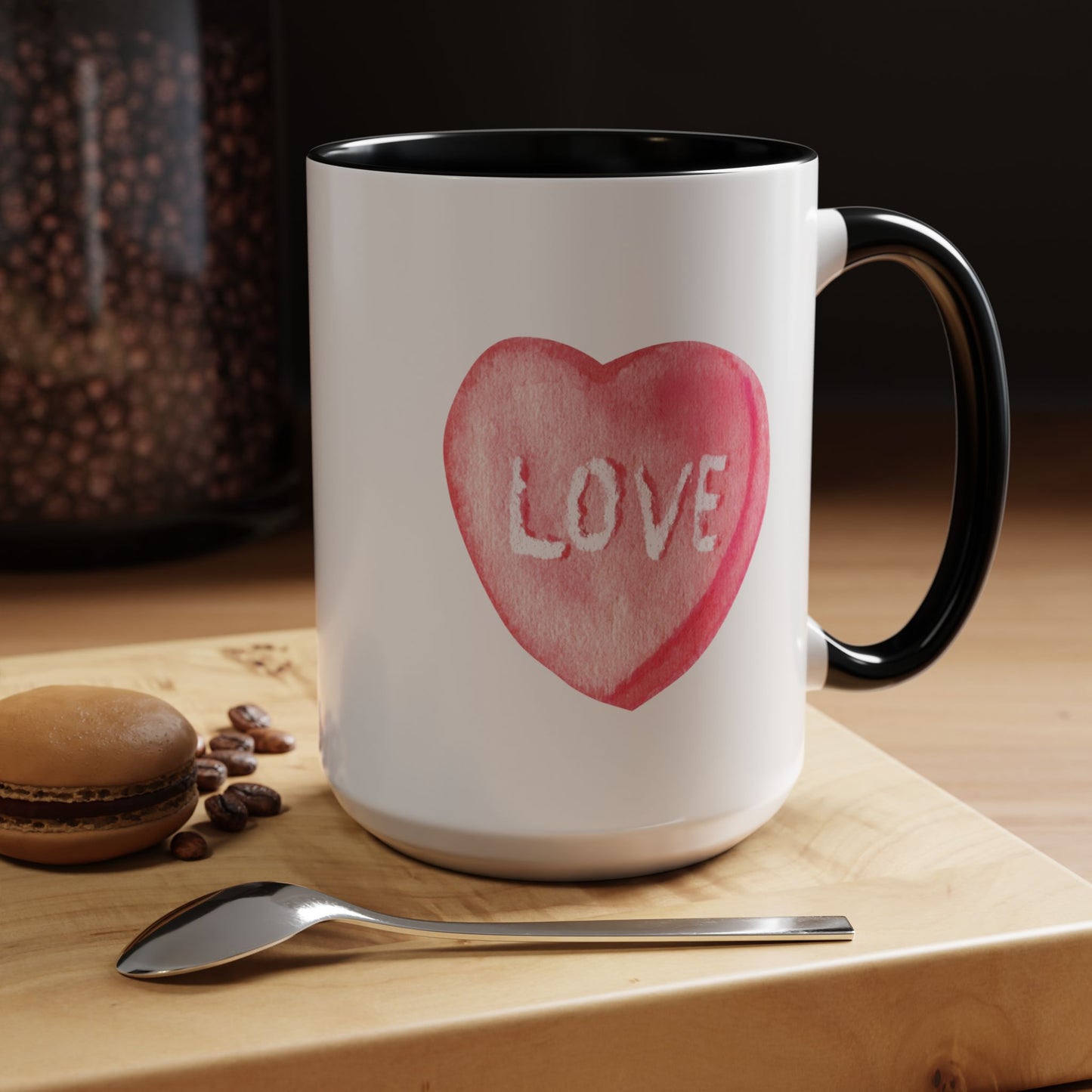 Love Candy Heart Mug, Valentine's Day Gift, Ceramic Drinkware, Romantic Tea Cup, Kitchen Home Decor