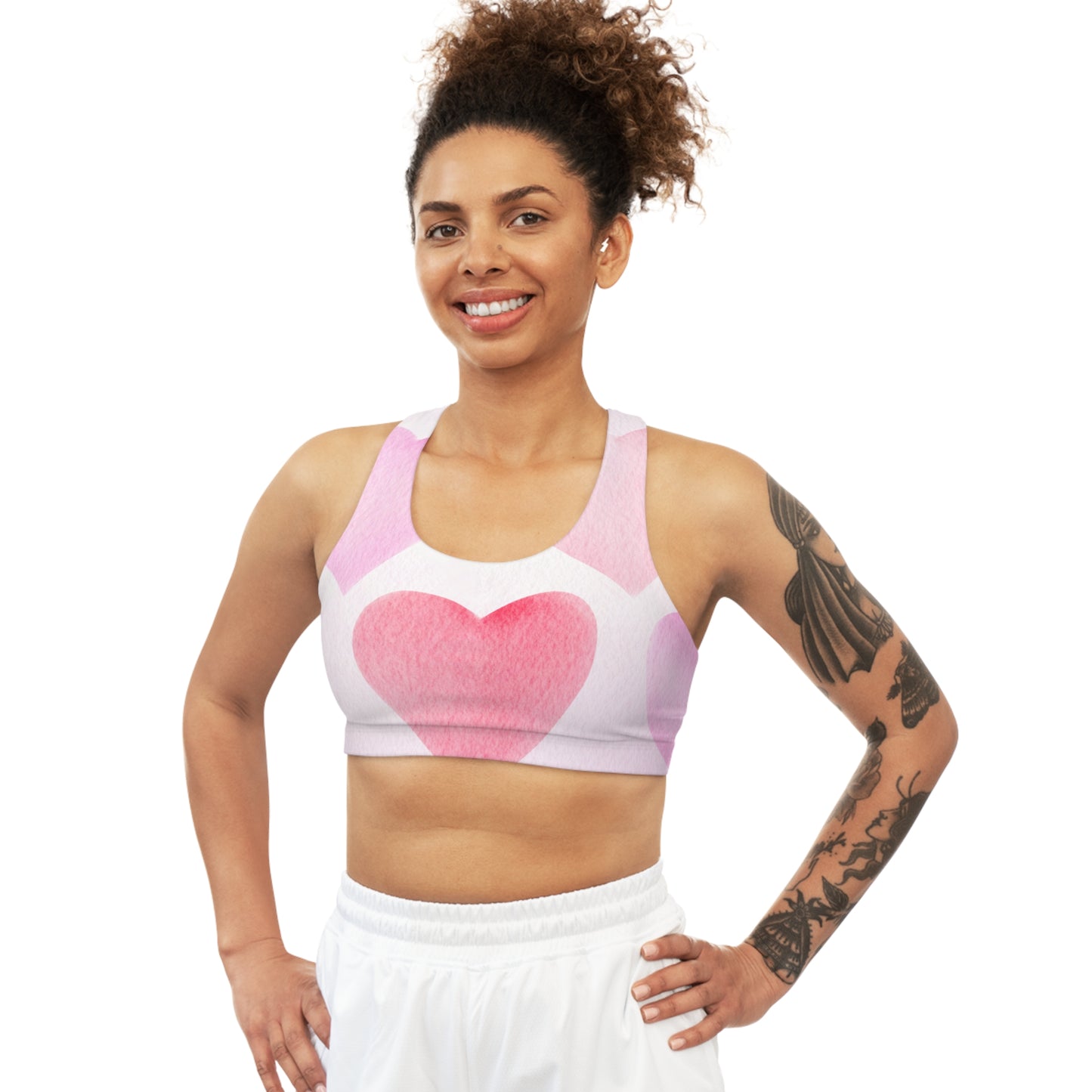 Valentine's Heart Print Seamless Sports Bra Womens Valentine's Workout Top