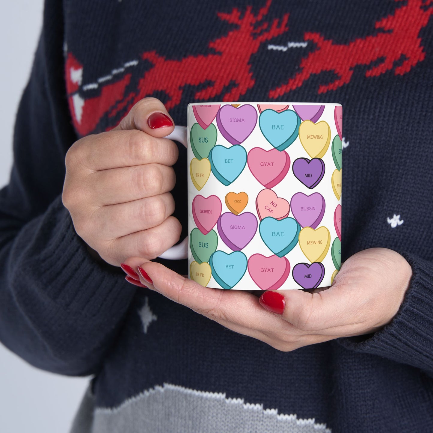 Valentine's Mug Candy Hearts Ceramic Mug, (11oz, 15oz)