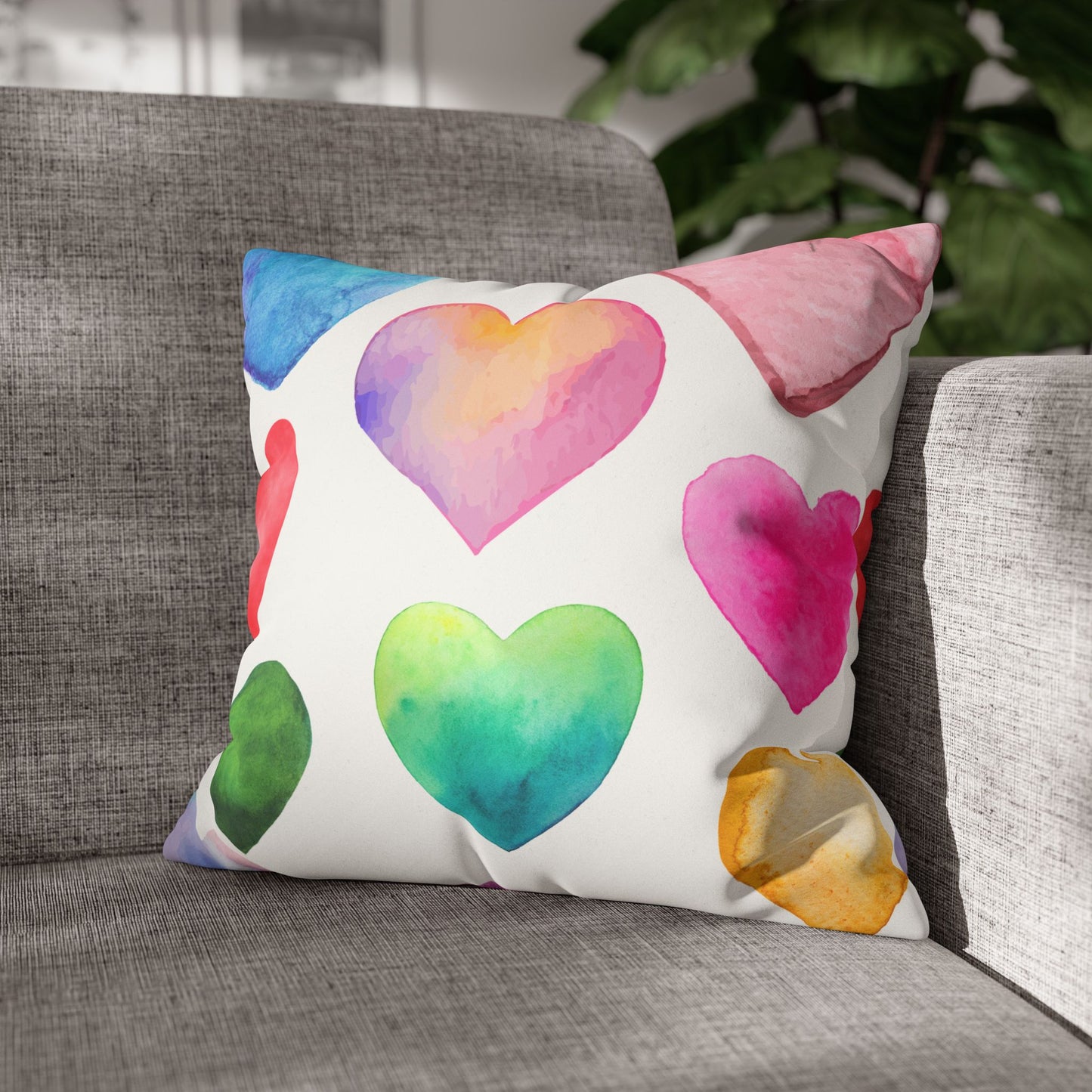Valentines Decor Faux Suede Pillowcase, Colorful Hearts, Pastel Hearts, Square Pillow, Home Decor, Gift for Her, Valentines Day Decor