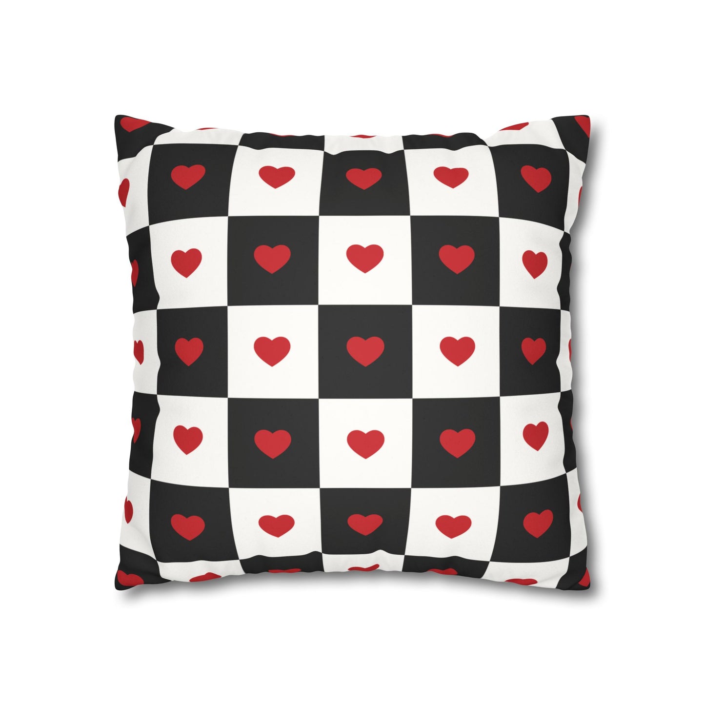 Valentines Pillowcase, Heart Pillow Cover, Checkered Decor, Faux Suede Cushion, Valentine's Day Gift, Square Throw Pillow, Love Home Decor