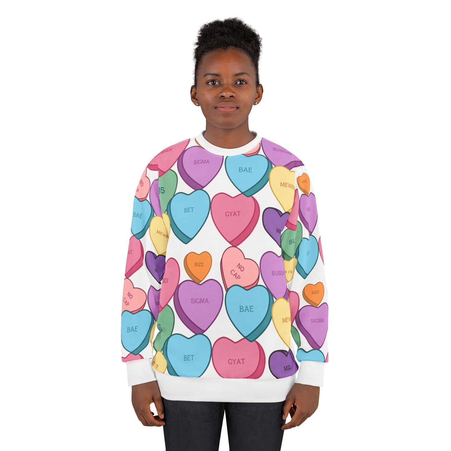 Bussin' Skibidi Bae No Cap Sigma All-Over Print Valentine's Day Sweatshirt