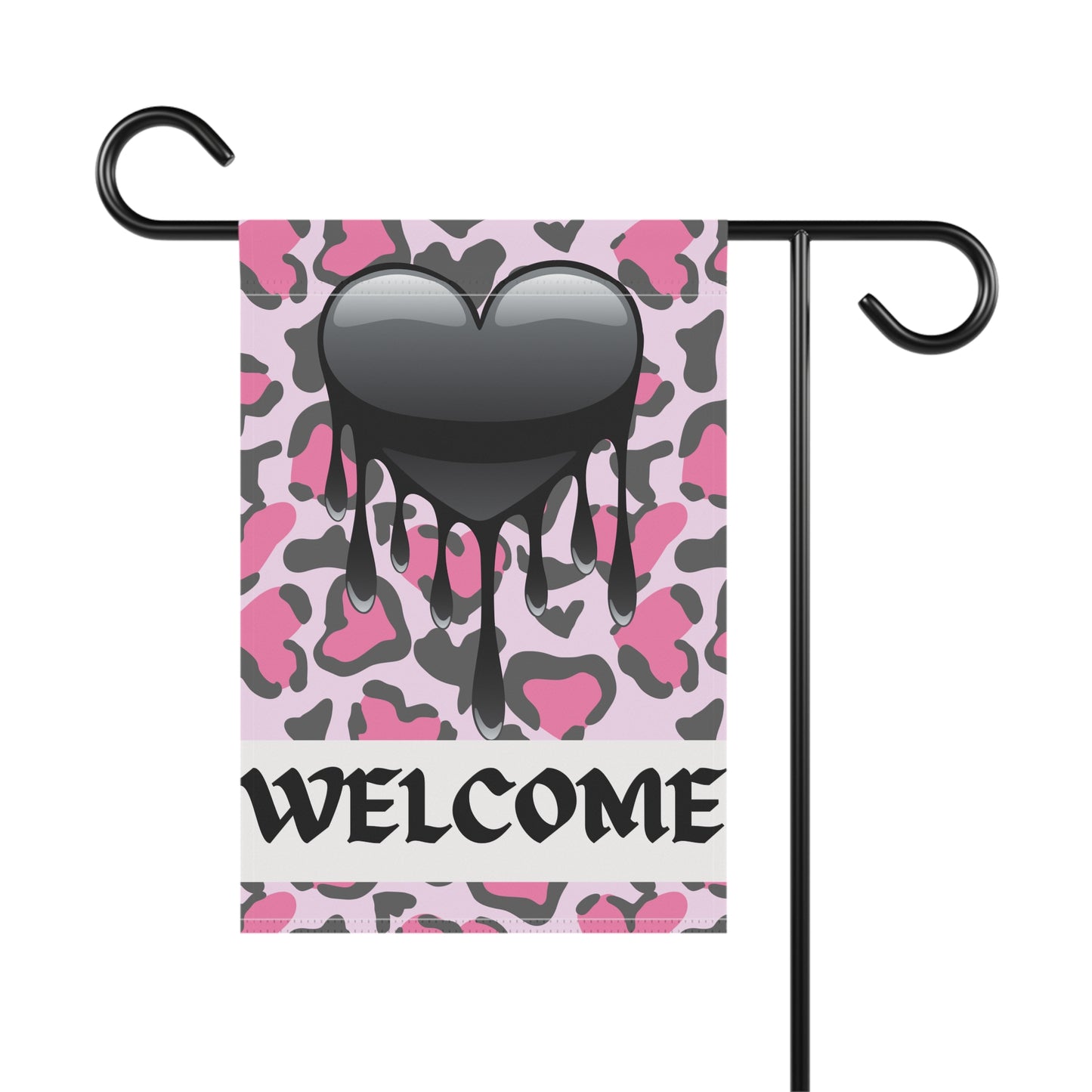 Black Heart Valentines Day Welcome Flag Valentines Day Garden Flag with Black Heart Punk Style Valentine's Flag