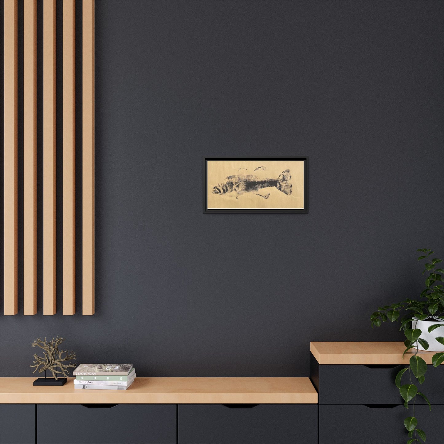 Gyotaku Fish Matte Canvas, Framed Gyotaku print by rubbing the body of an inked fish