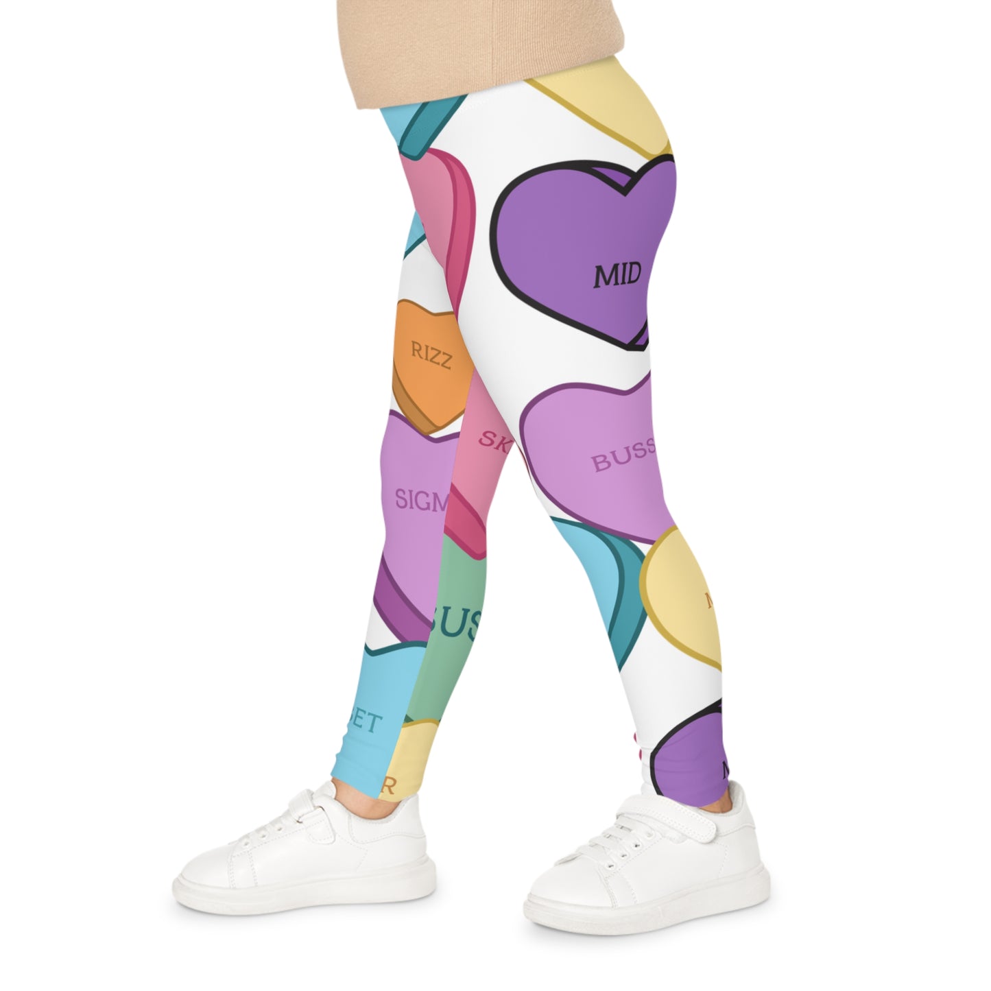 Little Kids Candy Hearts Slang Valentines Leggings, Children's Leggings, Girls Clothing, Comfortable Stretch Pants, Holiday Apparel, Heart