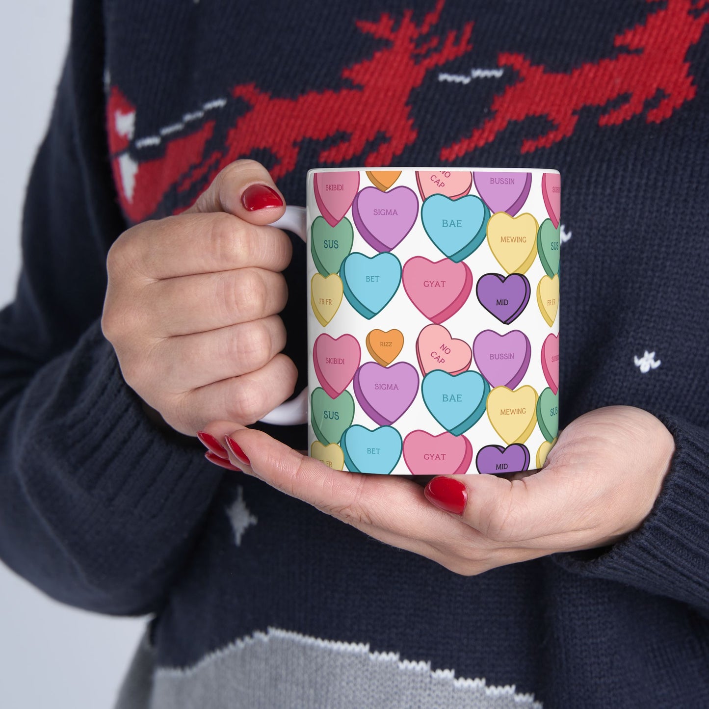Candy Hearts Slang Ceramic Mug for Valentines Day (11oz, 15oz)
