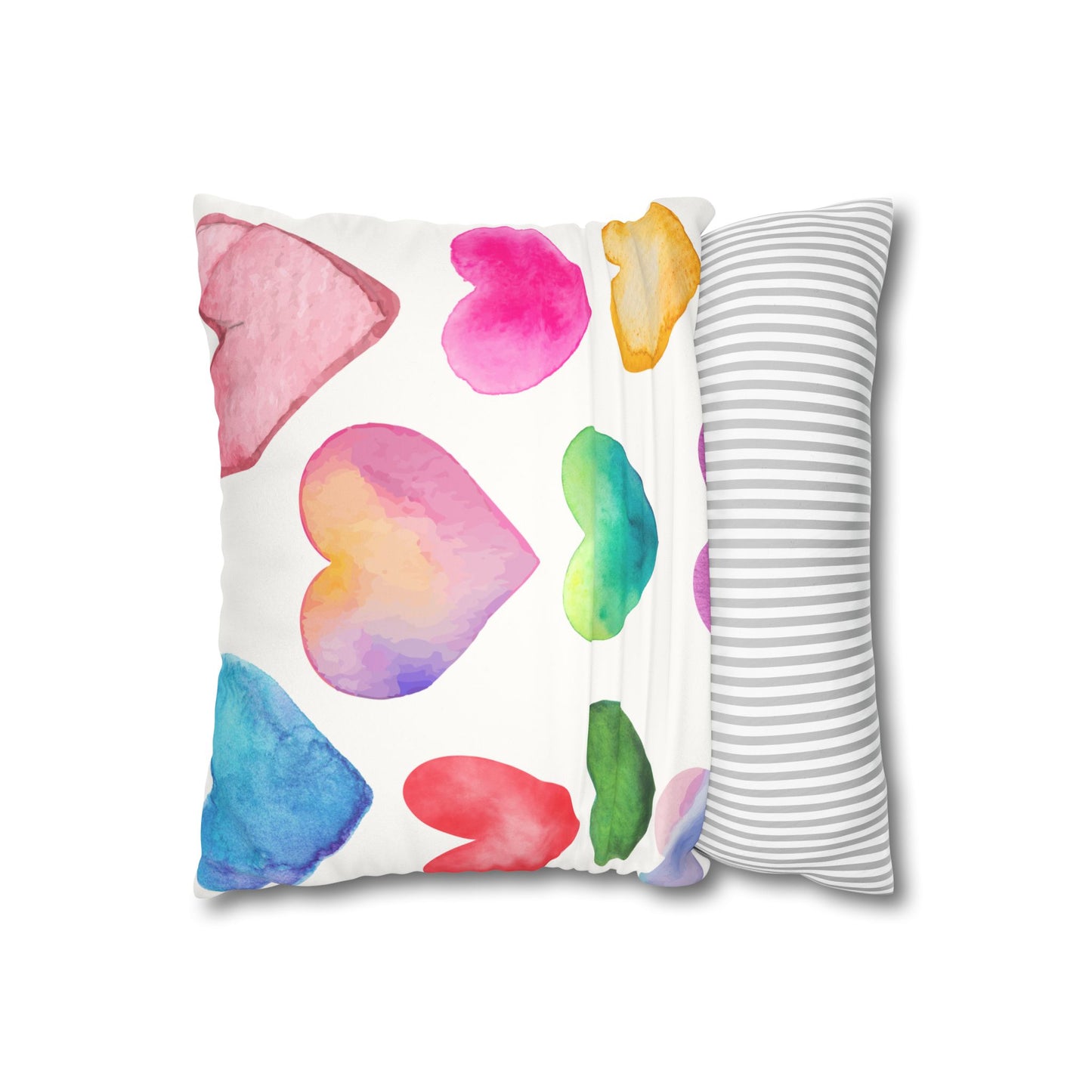 Valentines Decor Faux Suede Pillowcase, Colorful Hearts, Pastel Hearts, Square Pillow, Home Decor, Gift for Her, Valentines Day Decor