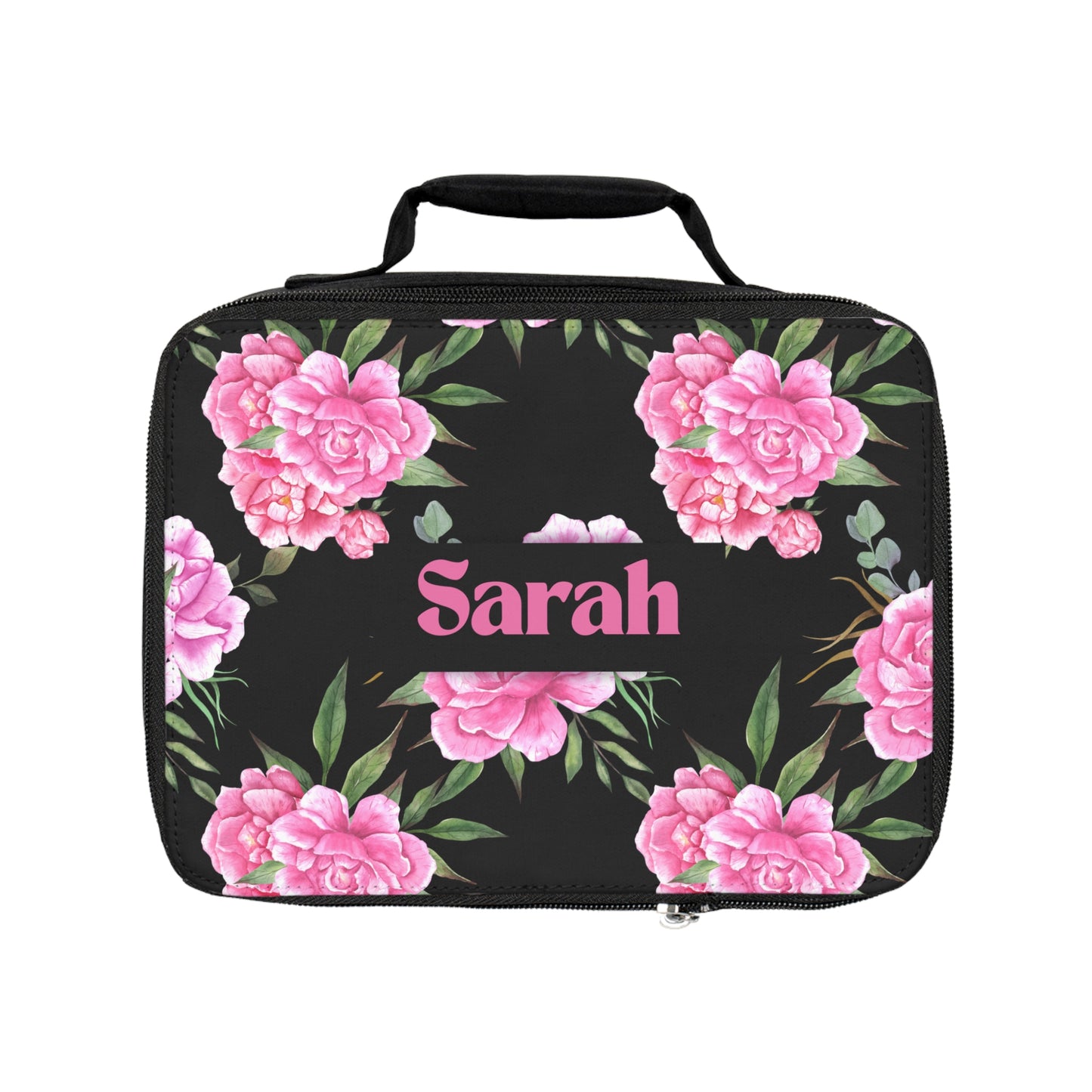 Personalized Black and Pink Floral Lunch Bag | Chic Insulated Cooler | Gift for Her | Back to School | Mother’s Day | Women’s Tote