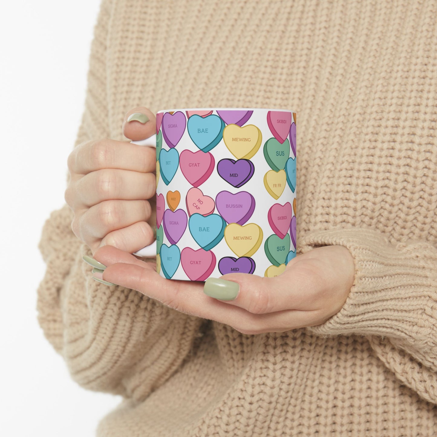 Valentine's Mug Candy Hearts Ceramic Mug, (11oz, 15oz)