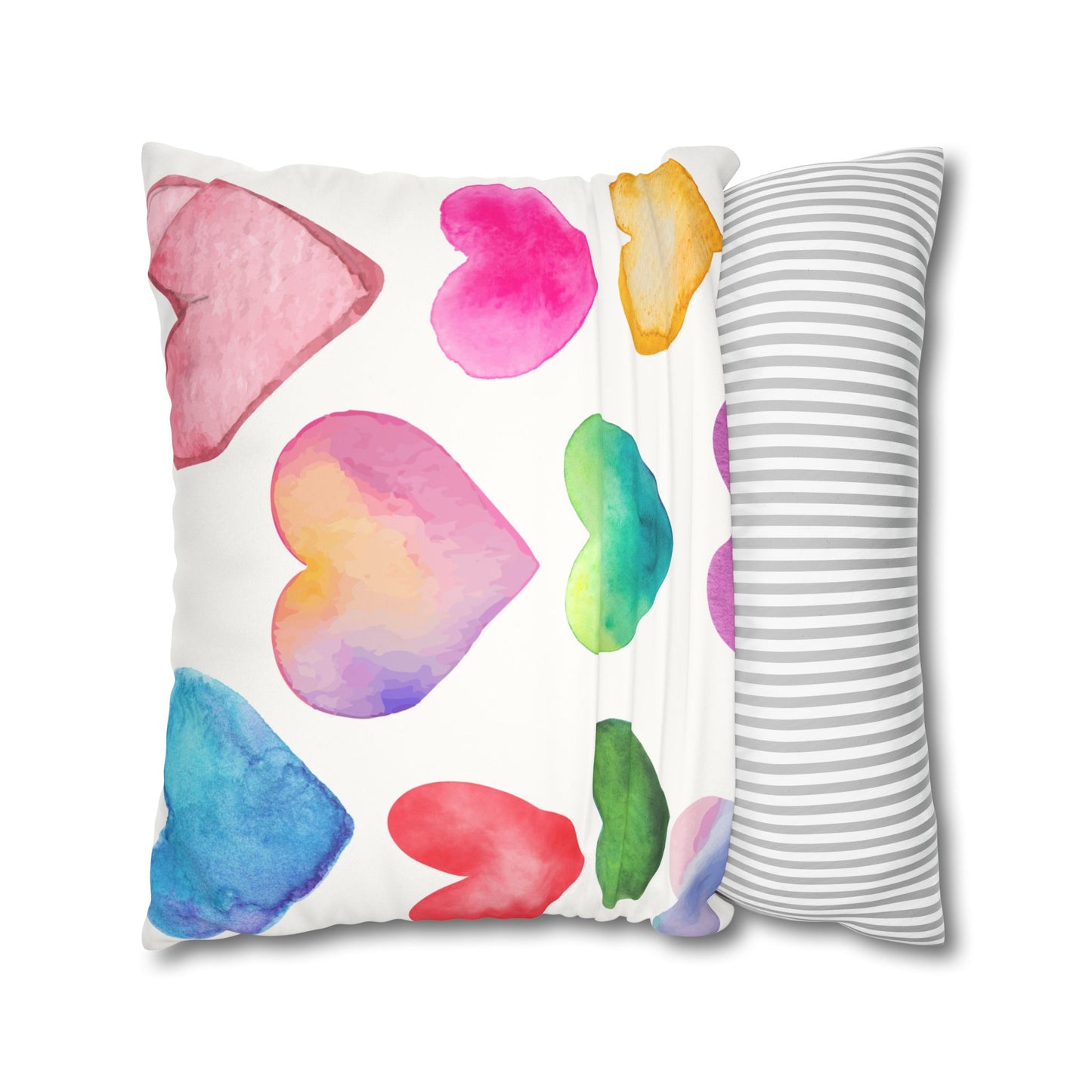 Valentines Decor Faux Suede Pillowcase, Colorful Hearts, Pastel Hearts, Square Pillow, Home Decor, Gift for Her, Valentines Day Decor