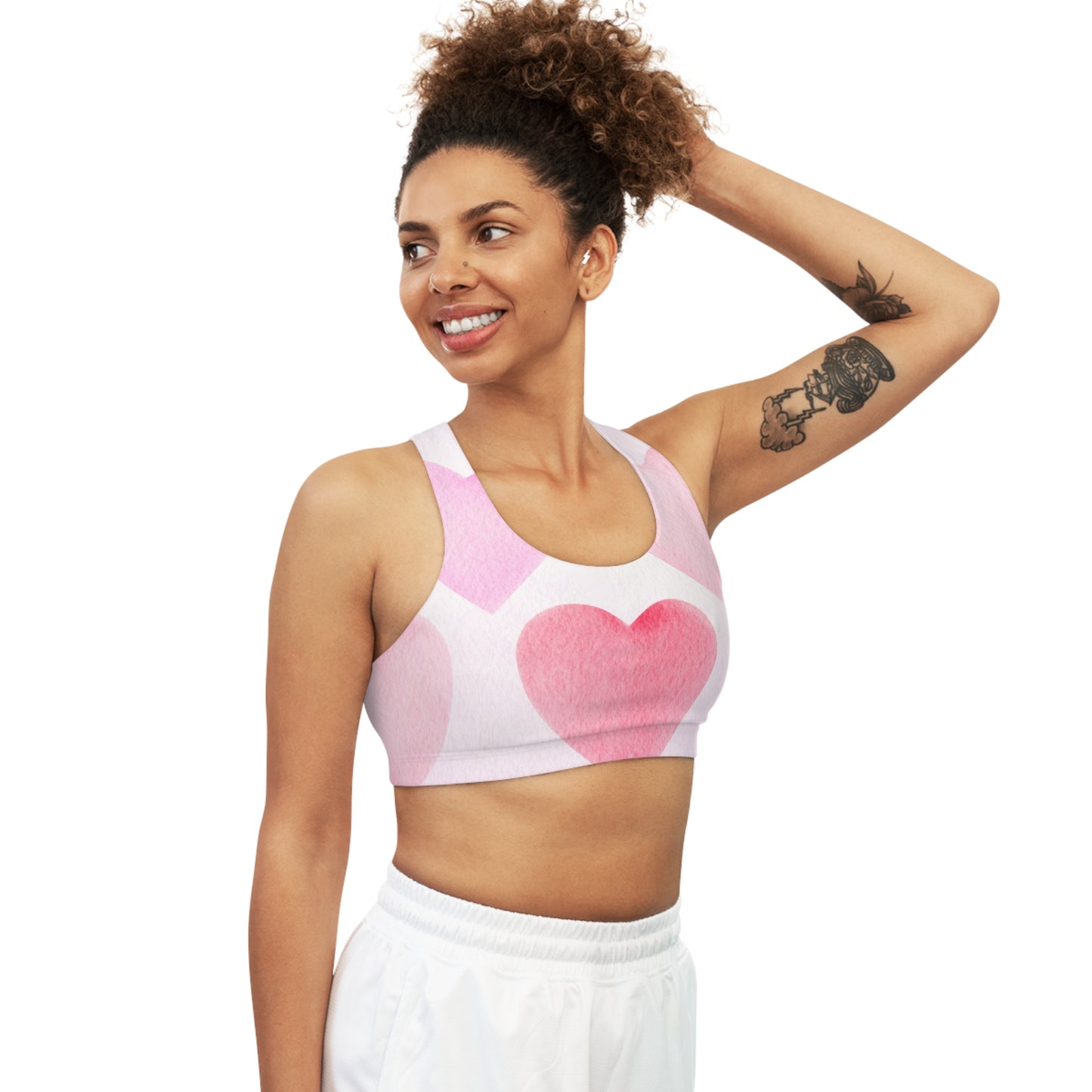 Valentine's Heart Print Seamless Sports Bra Womens Valentine's Workout Top