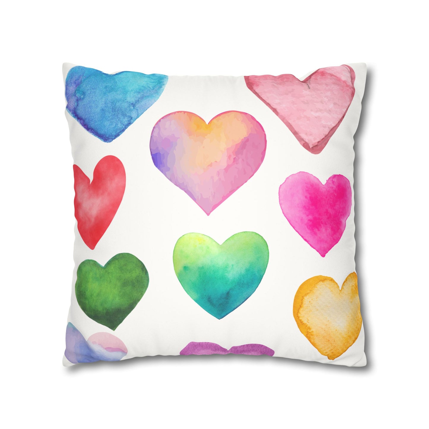 Valentines Decor Faux Suede Pillowcase, Colorful Hearts, Pastel Hearts, Square Pillow, Home Decor, Gift for Her, Valentines Day Decor