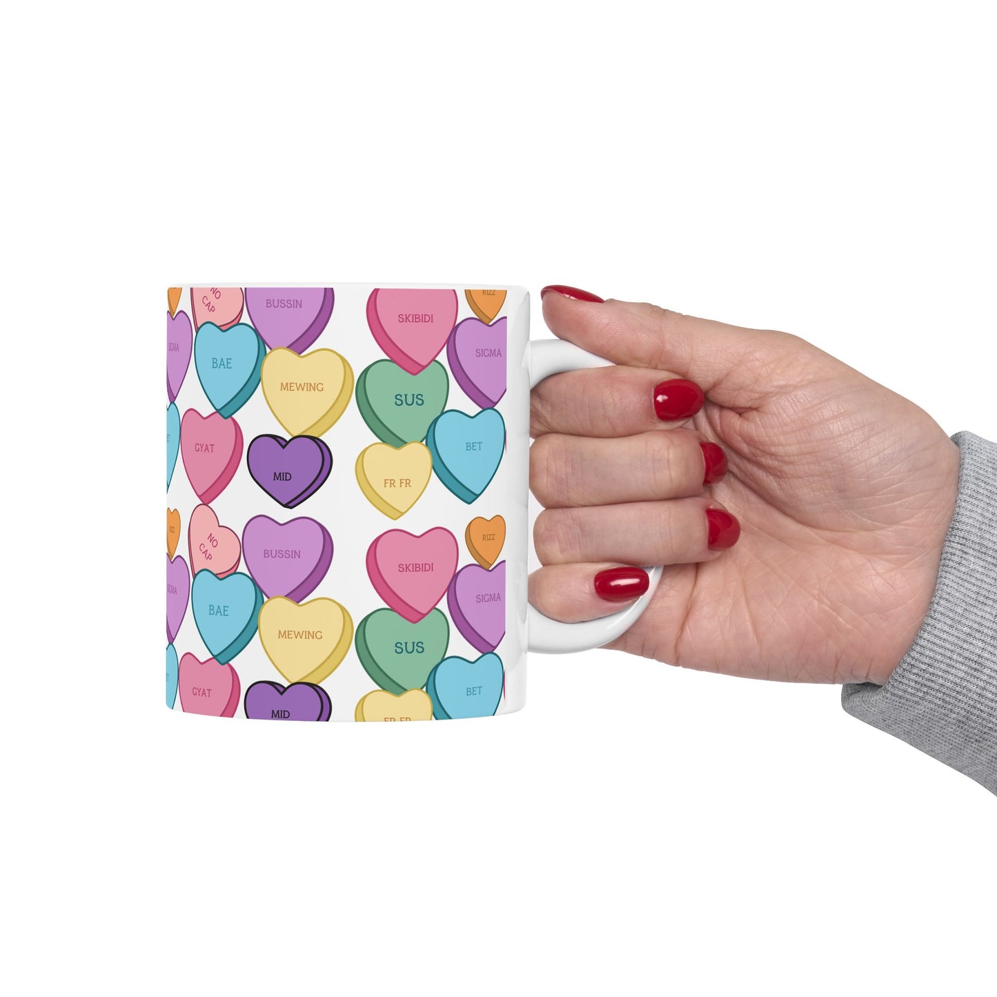 Valentine's Mug Candy Hearts Ceramic Mug, (11oz, 15oz)