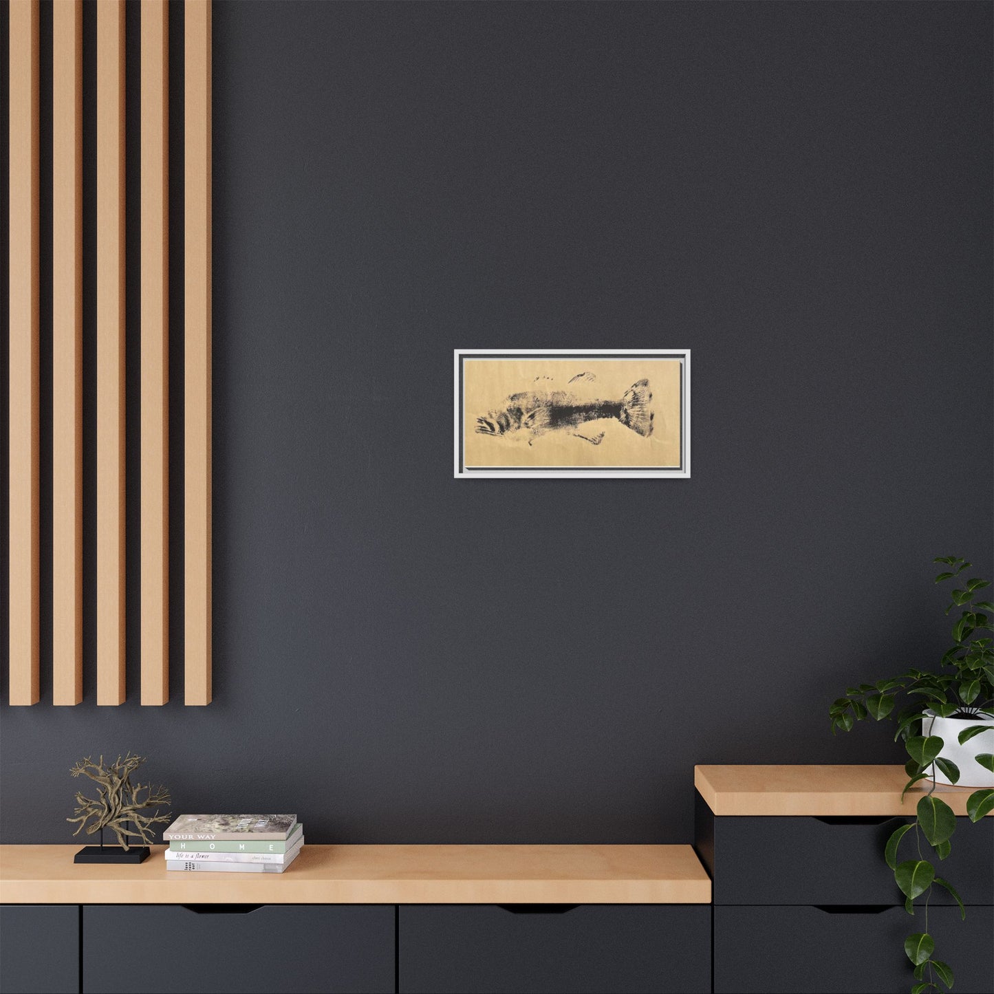 Gyotaku Fish Matte Canvas, Framed Gyotaku print by rubbing the body of an inked fish