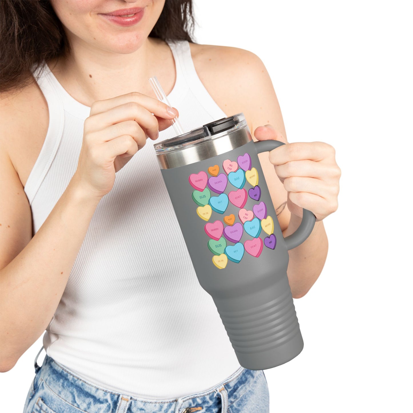 Candy Hearts Slang Insulated Travel Mug, 40oz