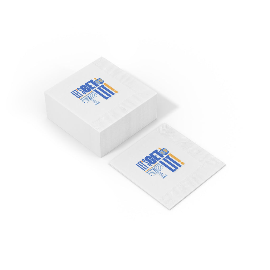 Hanukkah Napkins, Let's Get Lit White Coined Hanukkah Napkins