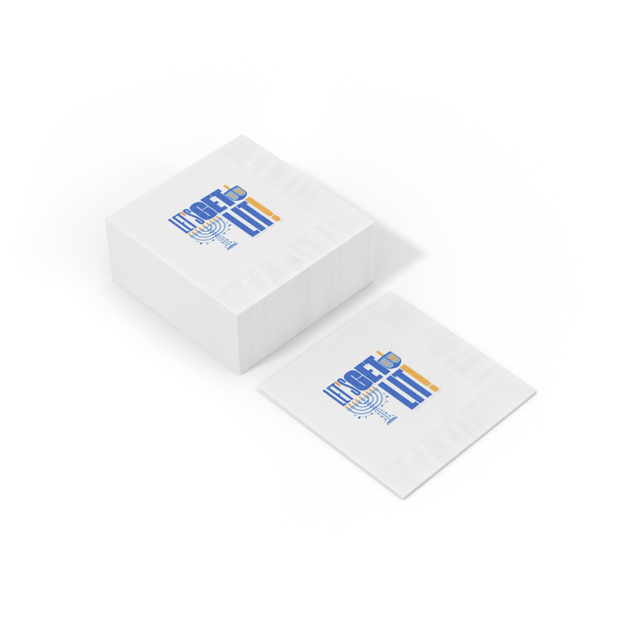 Hanukkah Napkins, Let's Get Lit White Coined Hanukkah Napkins