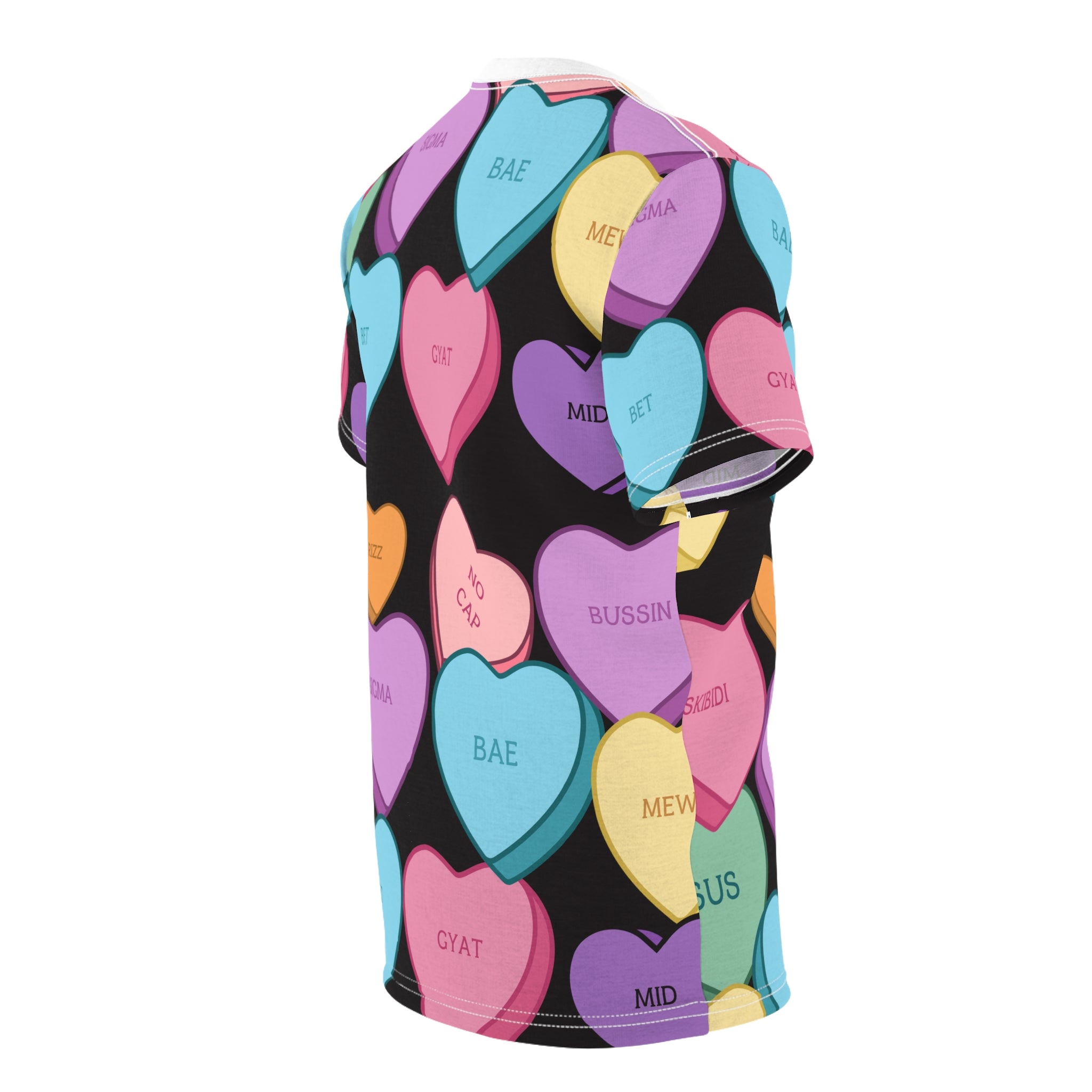 Valentines Candy Hearts Adult Valentines Day Shirt, Gift for Valentine, Love Holiday Tee, Black and Pastel Print