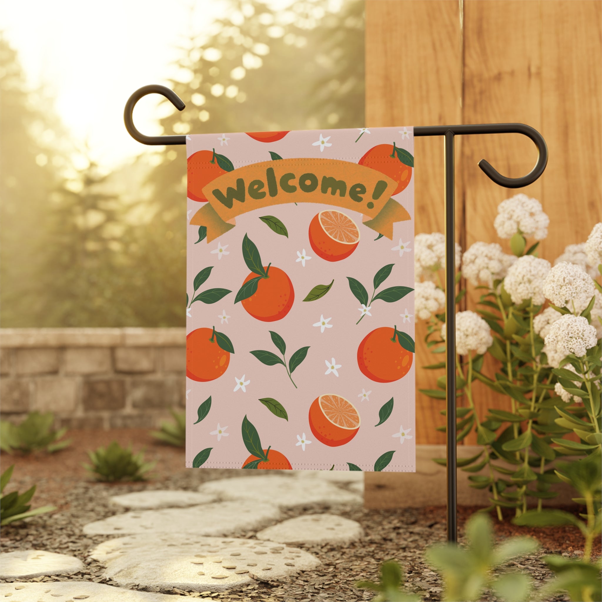 Welcome Garden Banner with Orange Design Pink and ORange