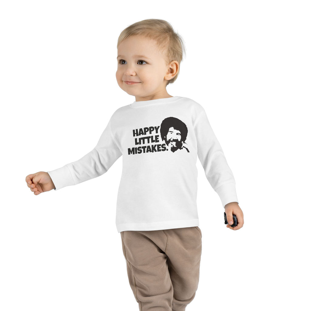Bob Ross Inspired Toddler Long Sleeve Tee - Happy Little Mistakes Graphic Tee