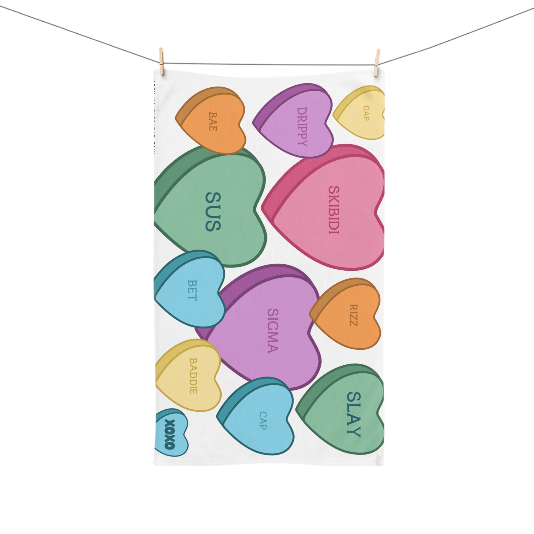 Candy Hearts Hand Towel Valentine's Day Towel
