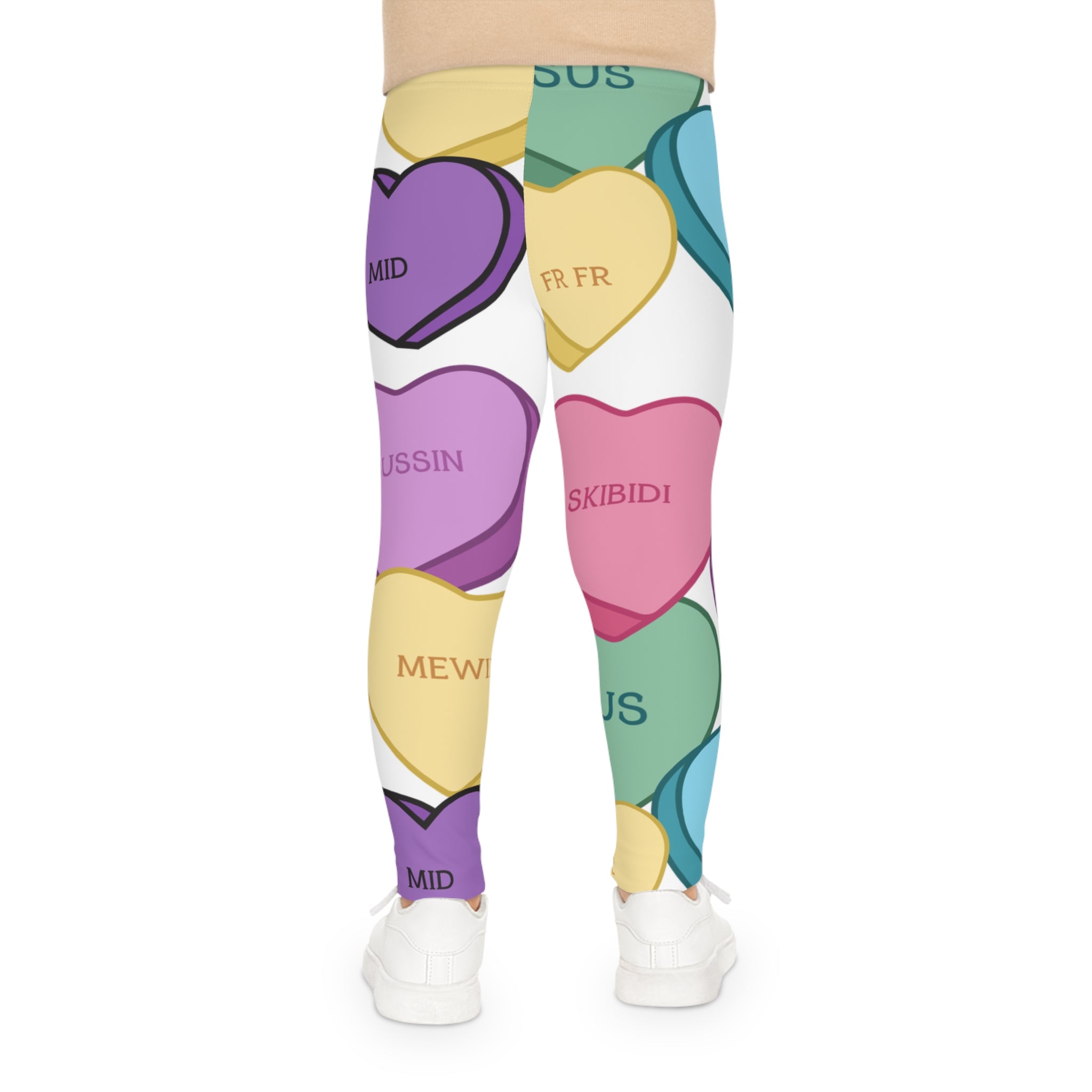 Little Kids Candy Hearts Slang Valentines Leggings, Children's Leggings, Girls Clothing, Comfortable Stretch Pants, Holiday Apparel, Heart