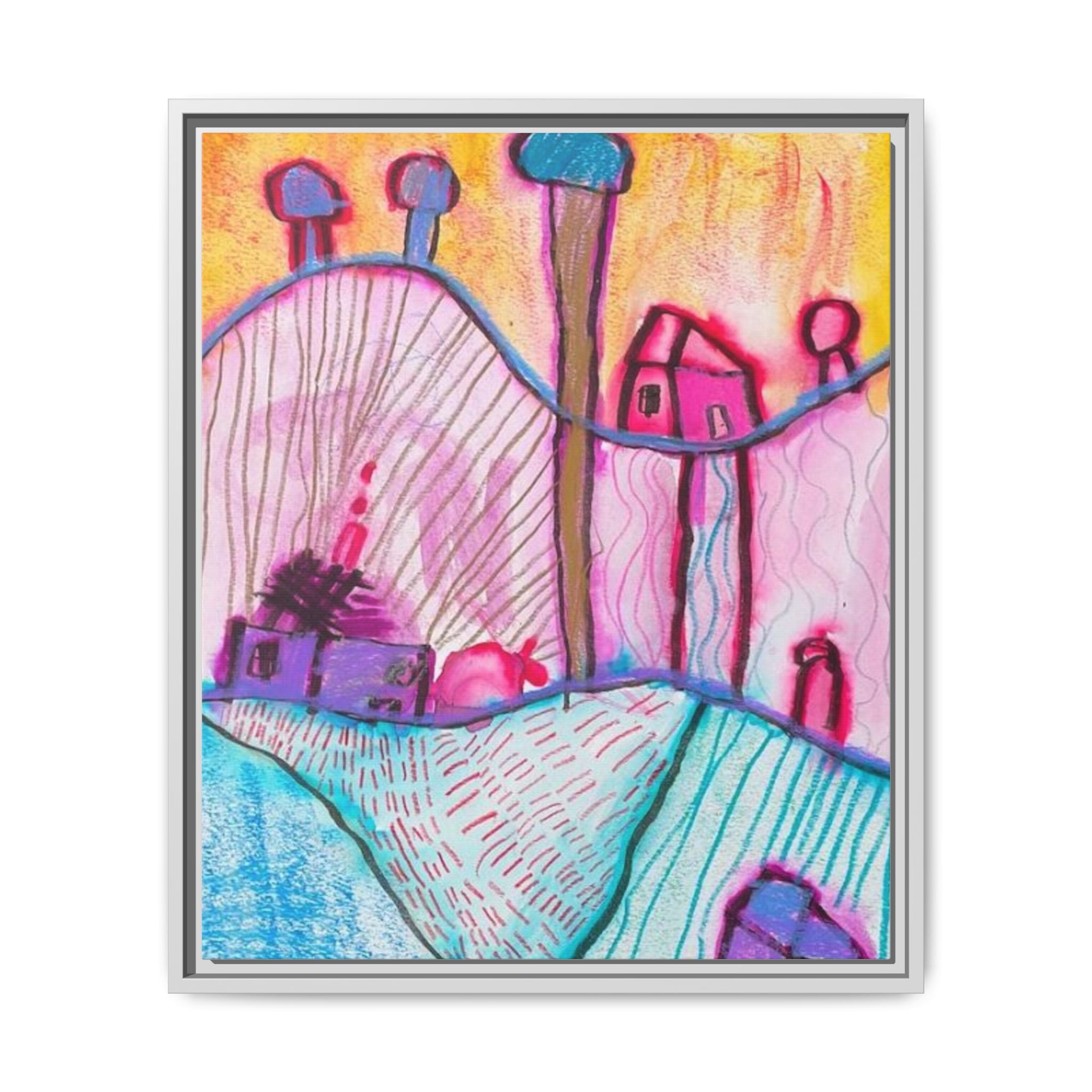 House on a Hill Matte Canvas, Framed Inspired by Frank Stella Art by Jackson Smith