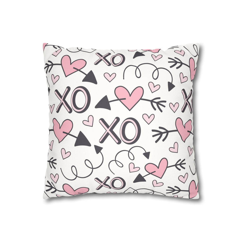 Valentine's Print Faux Suede Square Pillowcase XO Heart Print Valentine's Sofa Pillow Case Valentines Decor