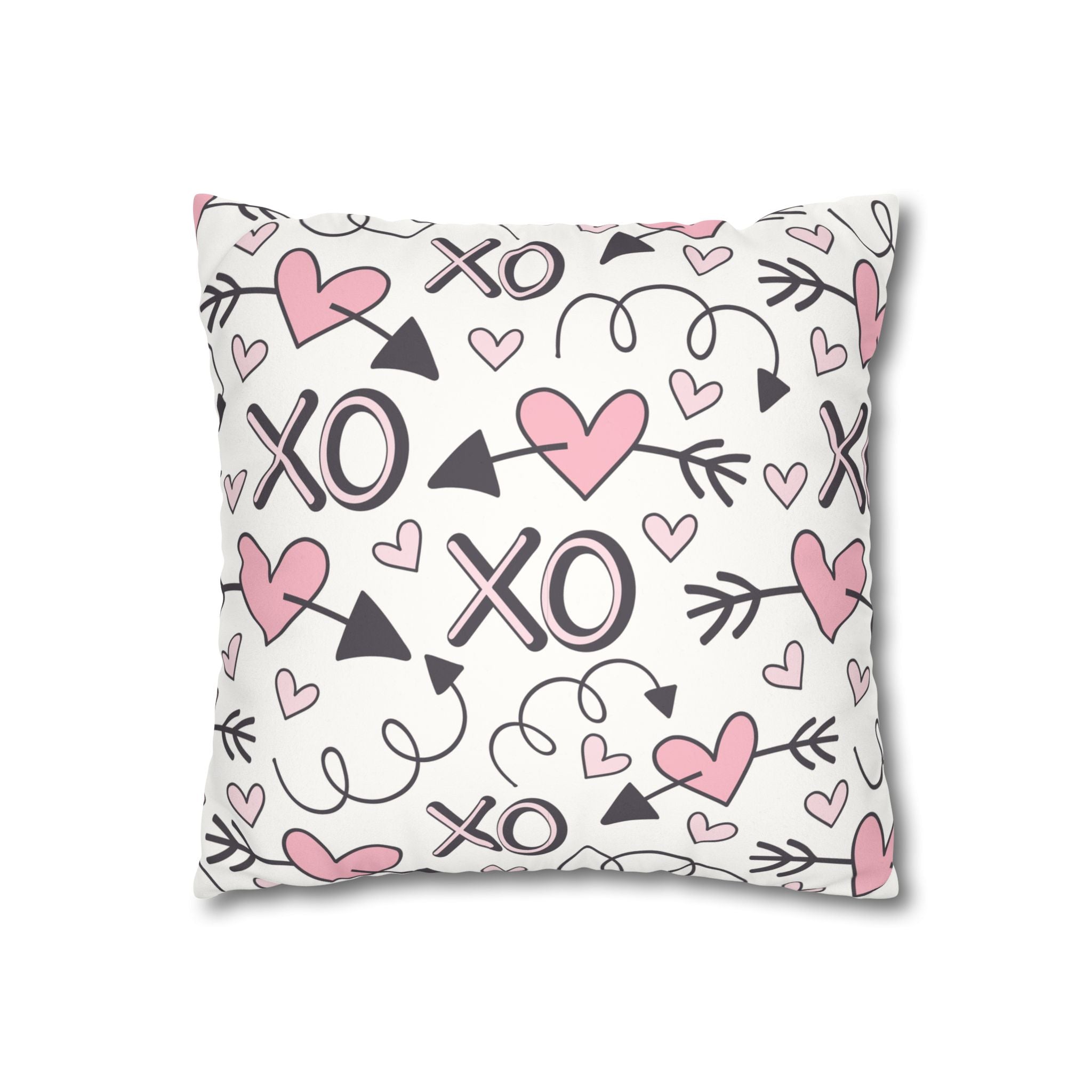 Valentine's Print Faux Suede Square Pillowcase XO Heart Print Valentine's Sofa Pillow Case Valentines Decor