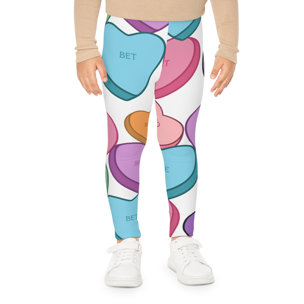 Little Kids Candy Hearts Slang Valentines Leggings, Children's Leggings, Girls Clothing, Comfortable Stretch Pants, Holiday Apparel, Heart