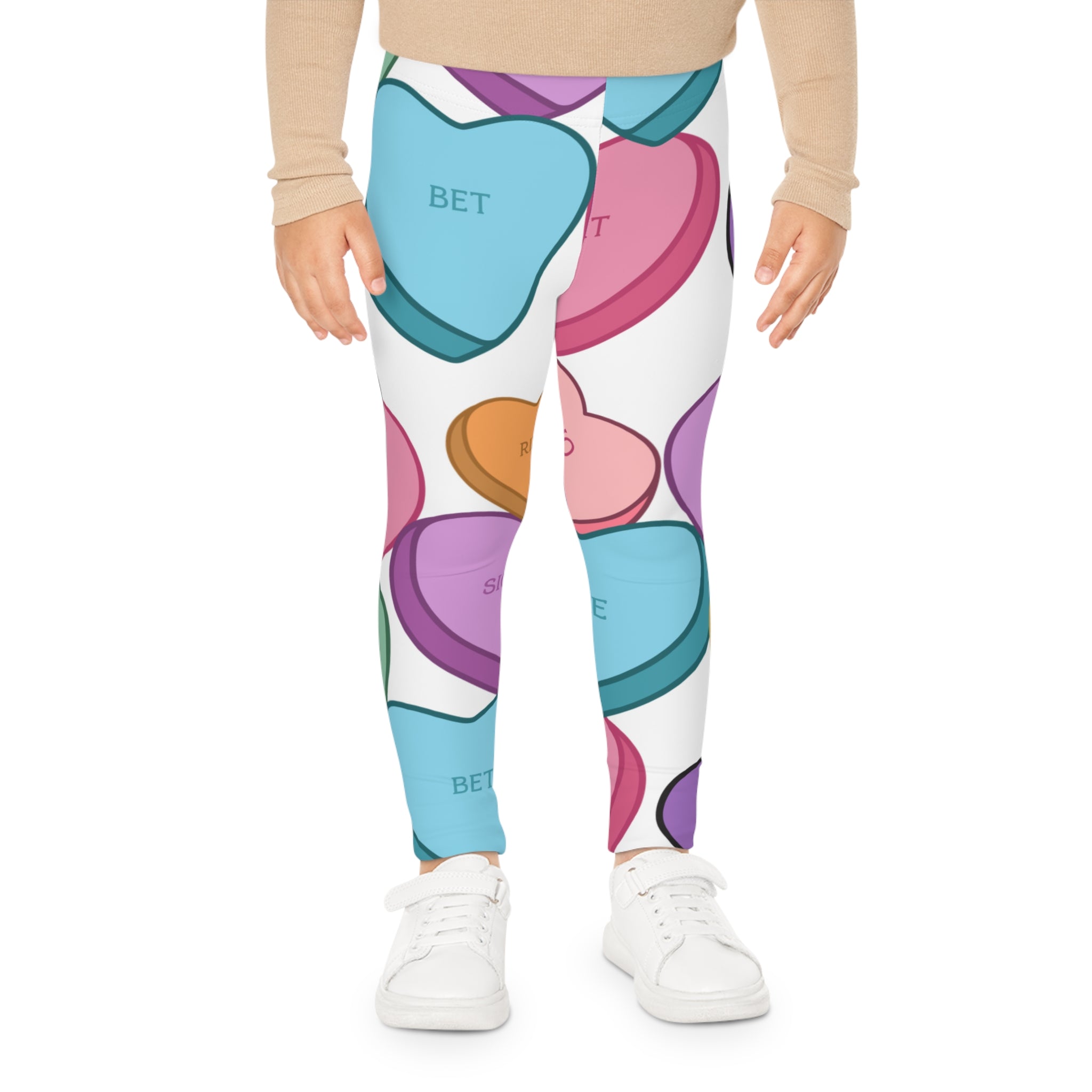 Little Kids Candy Hearts Slang Valentines Leggings, Children's Leggings, Girls Clothing, Comfortable Stretch Pants, Holiday Apparel, Heart