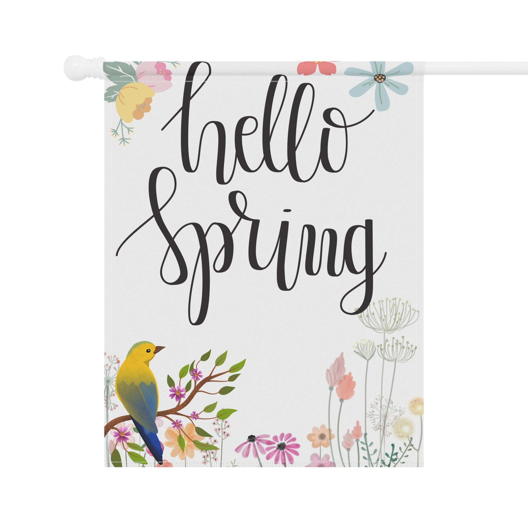 Spring Flag with Birds and Flowers Hello Spring Decor, Floral Welcome Outdoor Home Decoration, Garden Flag or House flag sizes