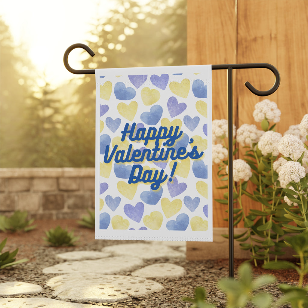 Valentine's Flag Garden Flag for Valentine's Day Hearts Flag Blue and Yellow Hearts Valentines Flag