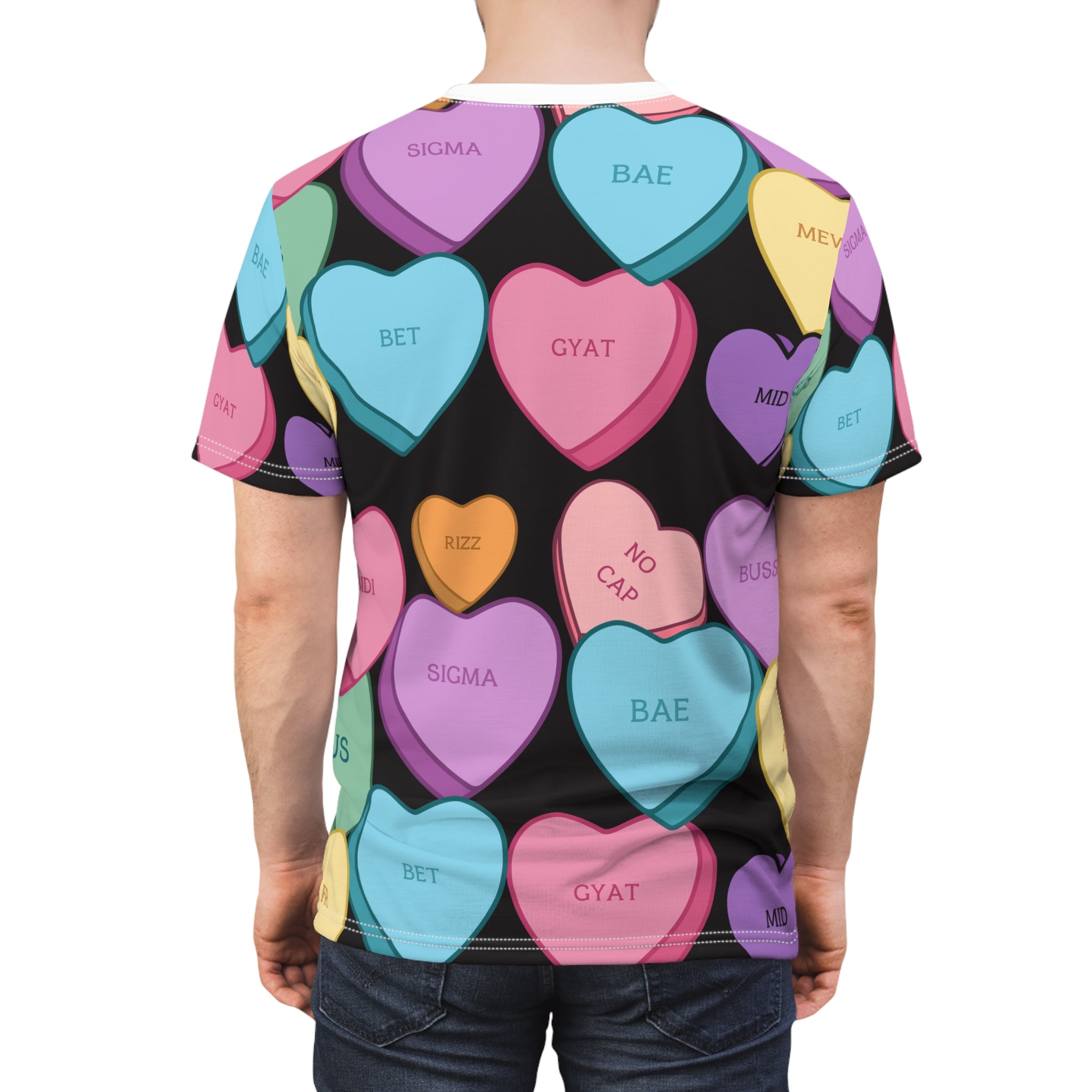 Valentines Candy Hearts Adult Valentines Day Shirt, Gift for Valentine, Love Holiday Tee, Black and Pastel Print