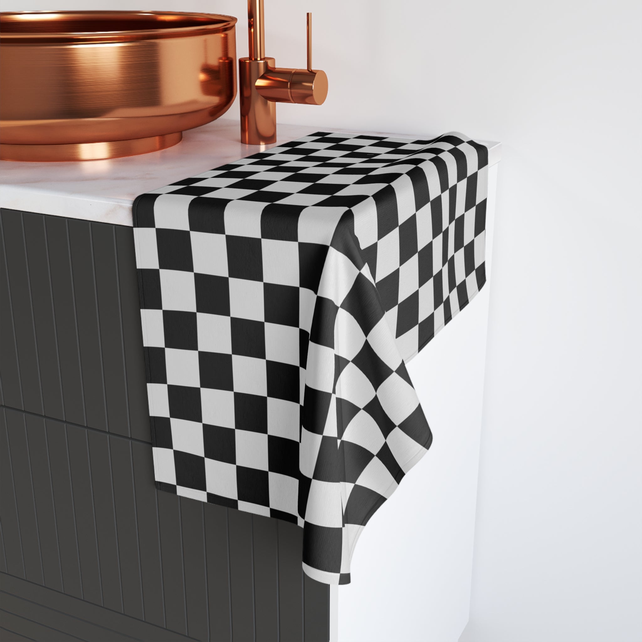 Black and White Kitchen Towel White and Black Bathroom Towel Chic Checkered Hand Towel | Classic Home Decor Black and White Design