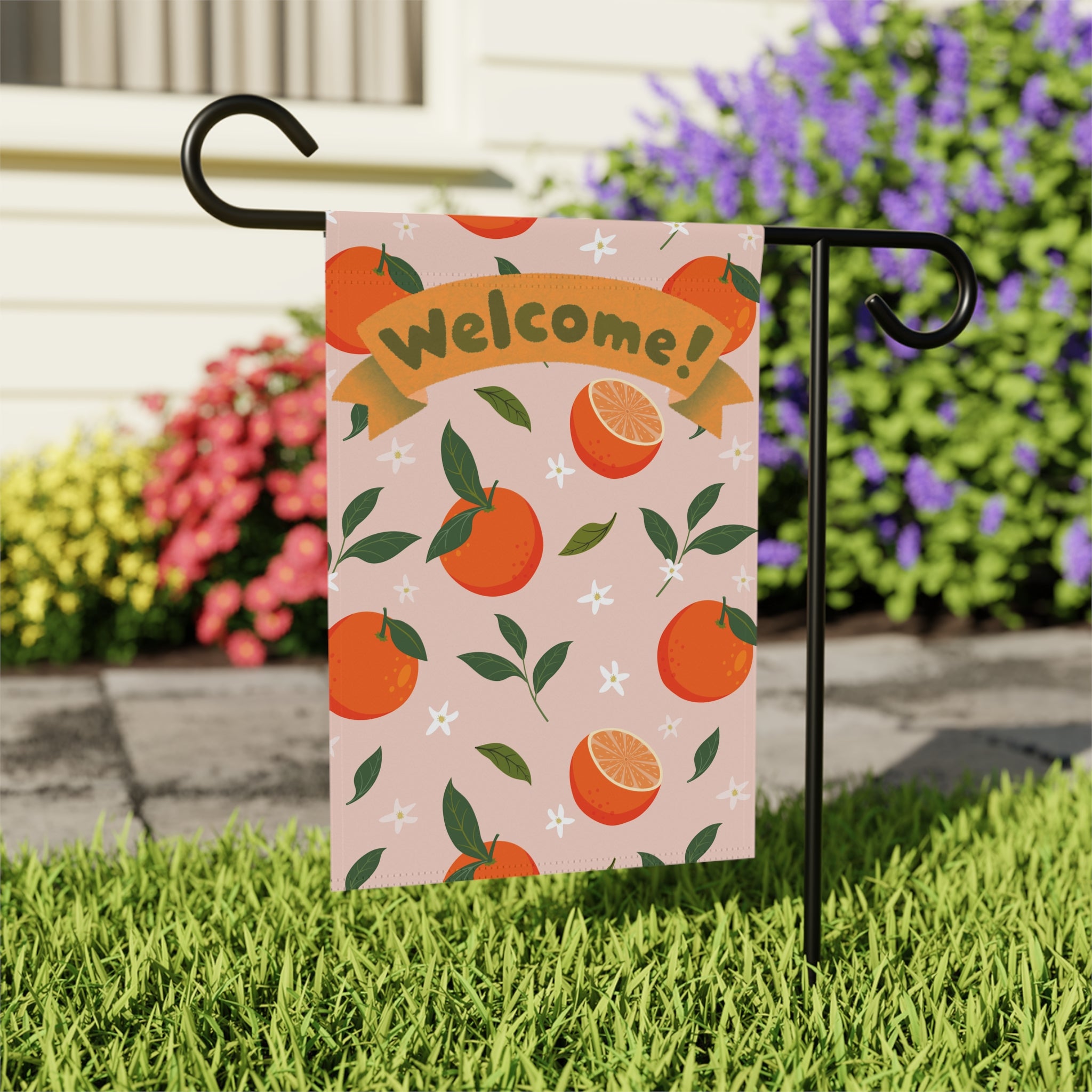 Welcome Garden Banner with Orange Design Pink and ORange