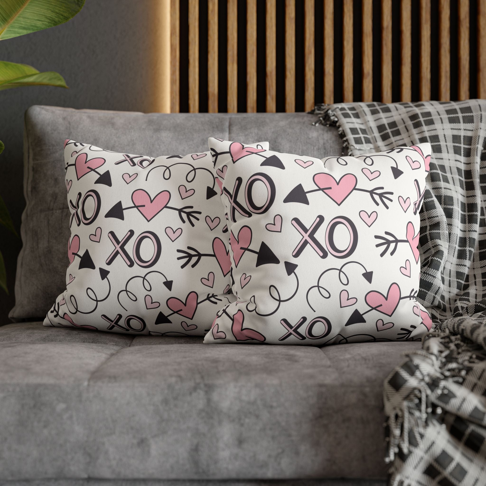 Valentine's Print Faux Suede Square Pillowcase XO Heart Print Valentine's Sofa Pillow Case Valentines Decor