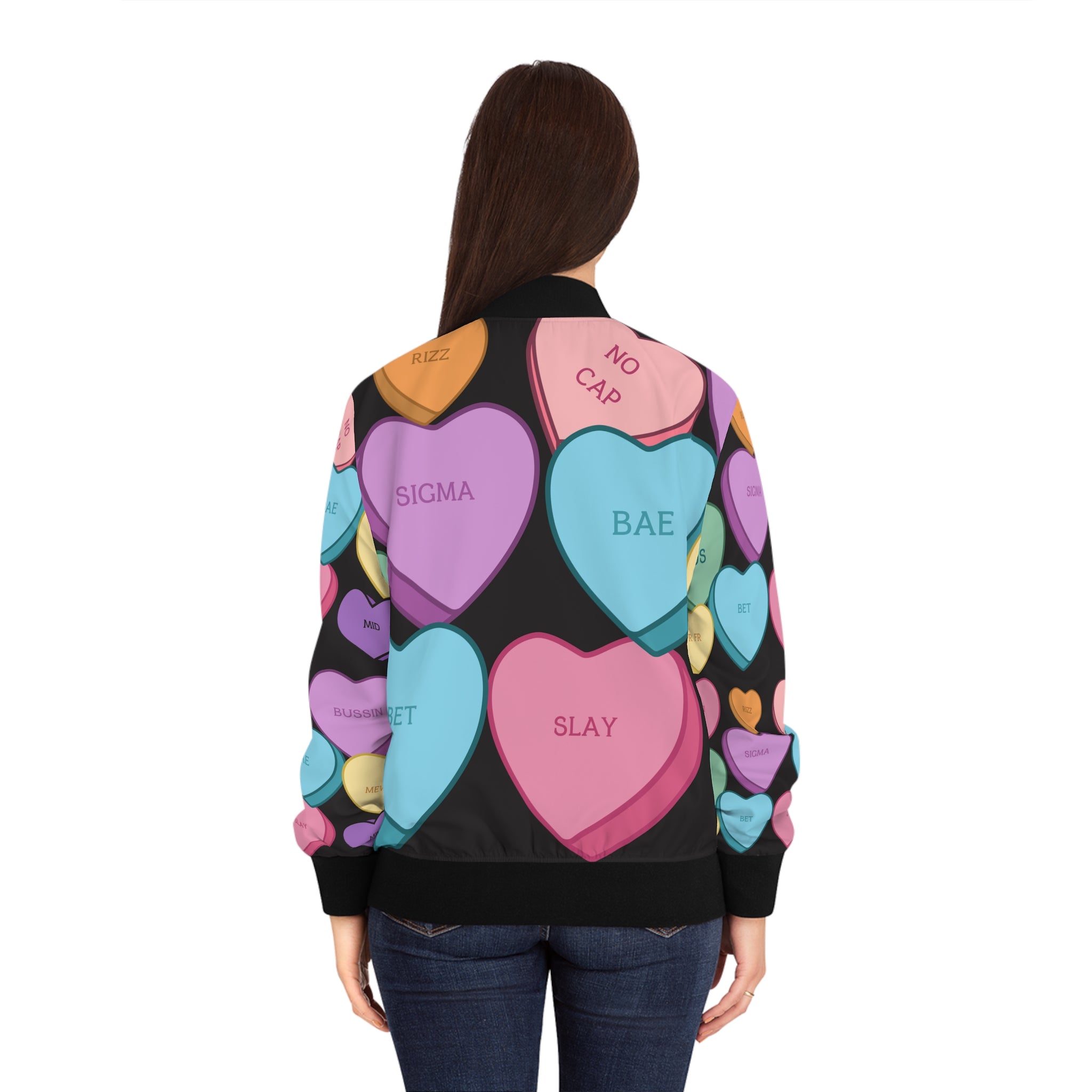 Valentine's Bomber Jacket Candy Hearts Women's Bomber Jacket