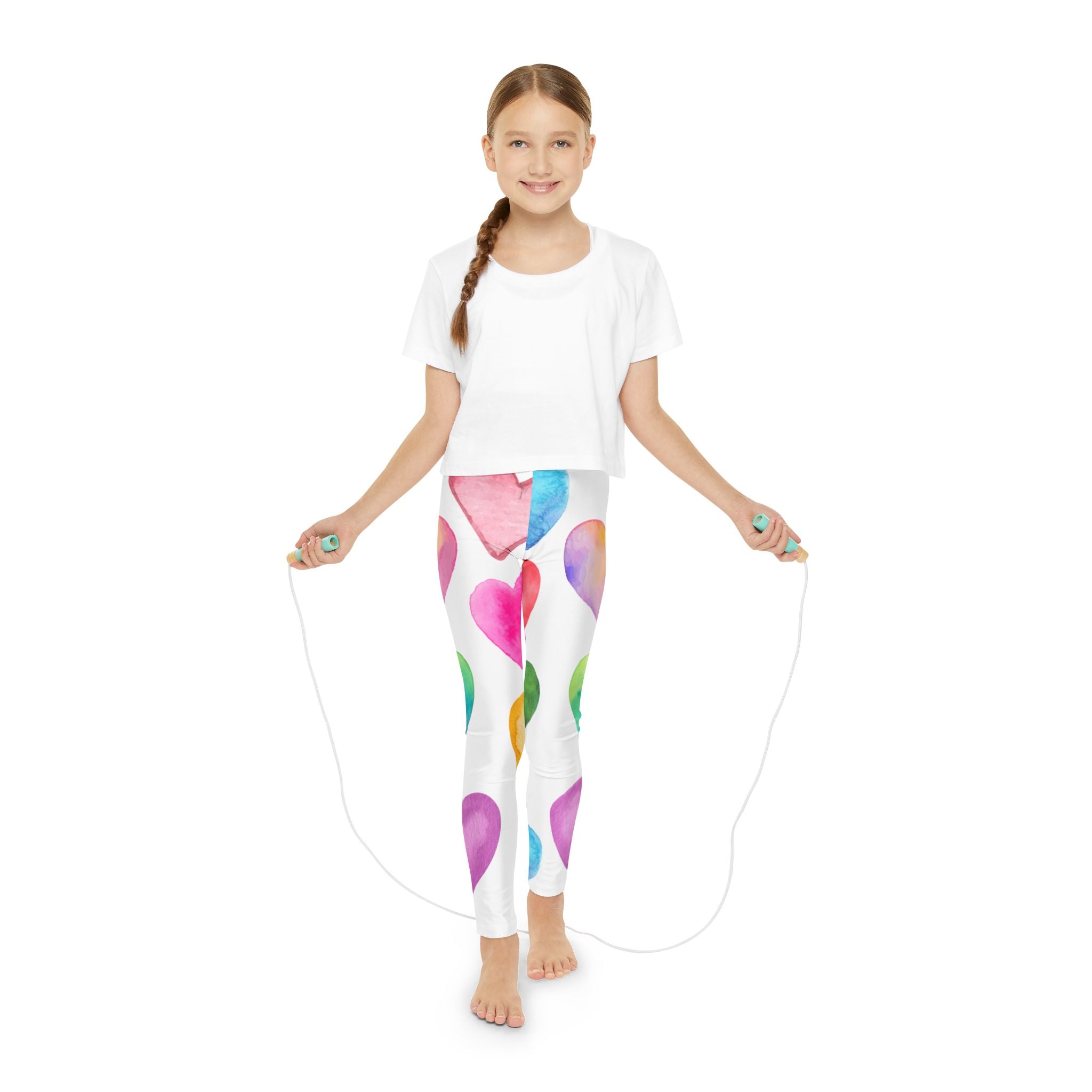 Youth Valentine's Leggings Valentine's Full-Length Leggings Pastel Hearts Print Leggings