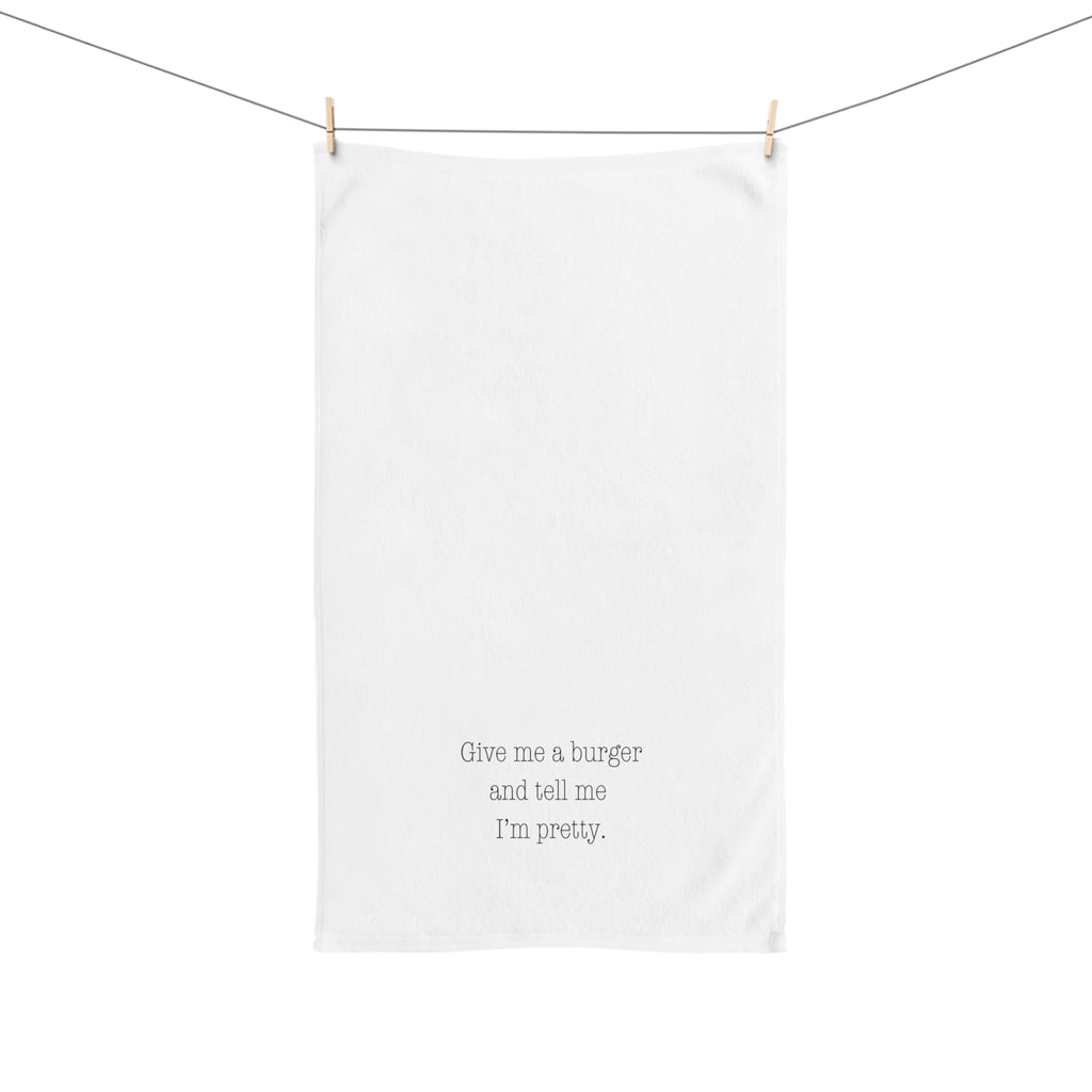 Funny Kitchen Hand Towel, Give Me a Burger Gift, Humorous Home Decor, Unique Kitchen Gift, Foodie Towel