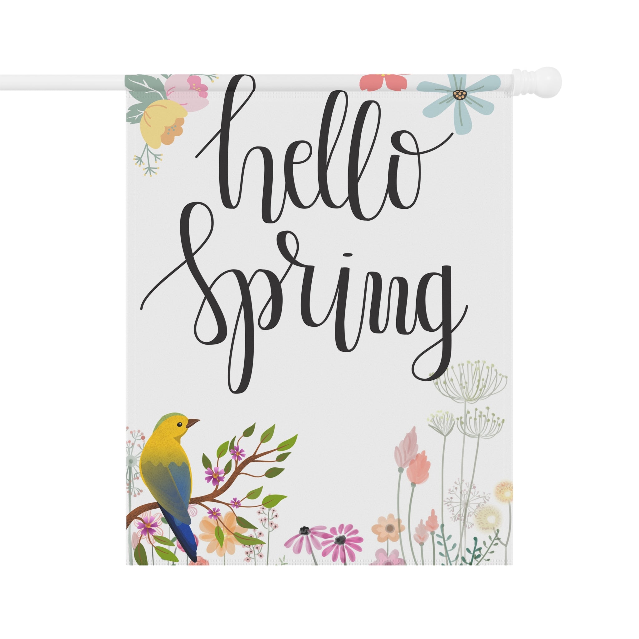 Spring Flag with Birds and Flowers Hello Spring Decor, Floral Welcome Outdoor Home Decoration, Garden Flag or House flag sizes