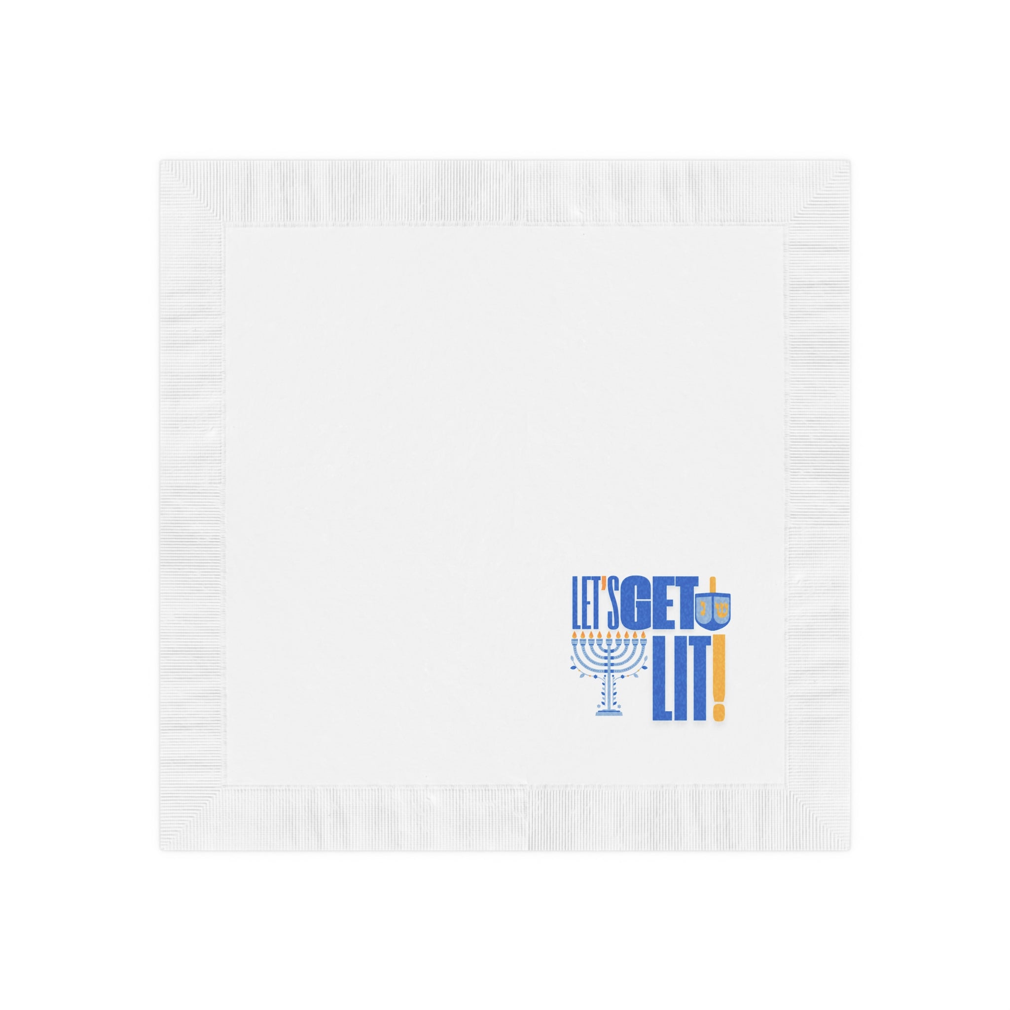 Hanukkah Napkins, Let's Get Lit White Coined Hanukkah Napkins